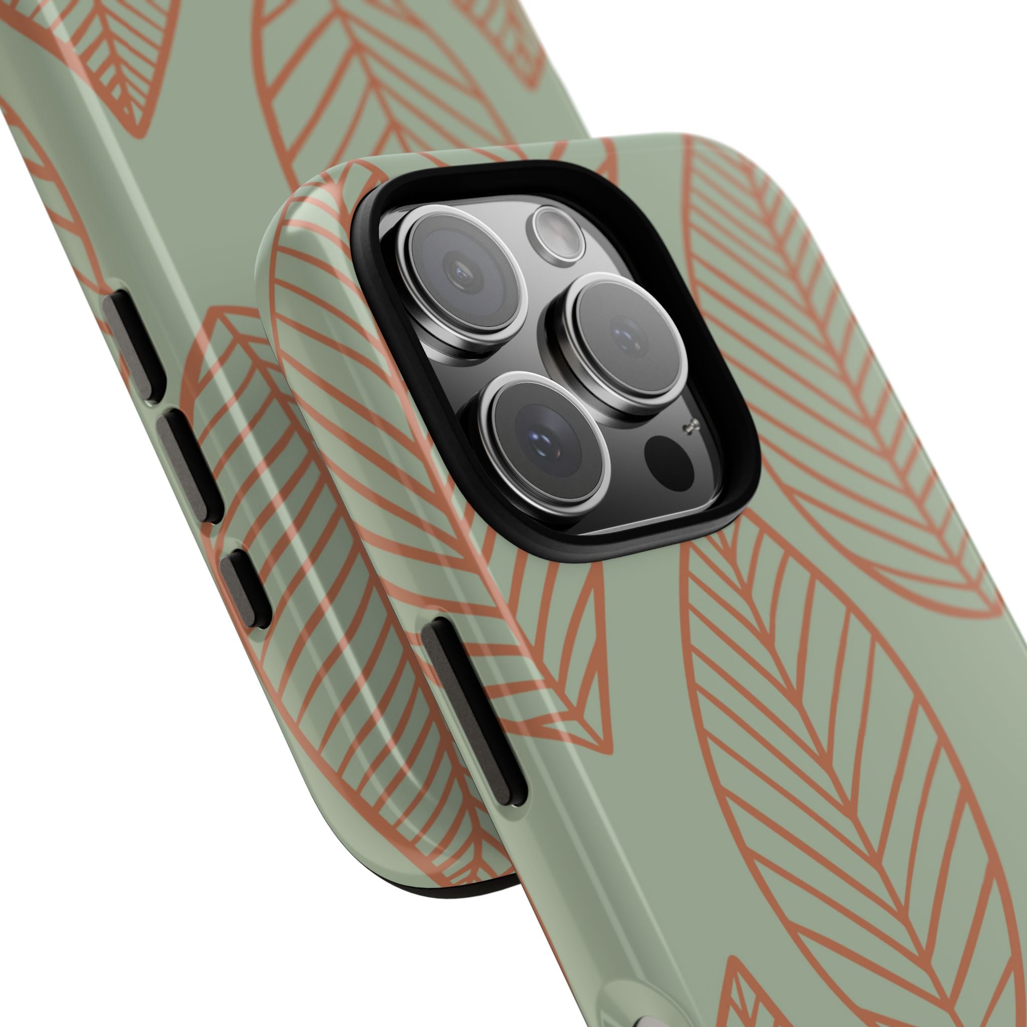 Mint and Orange Leaves - iPhone Case