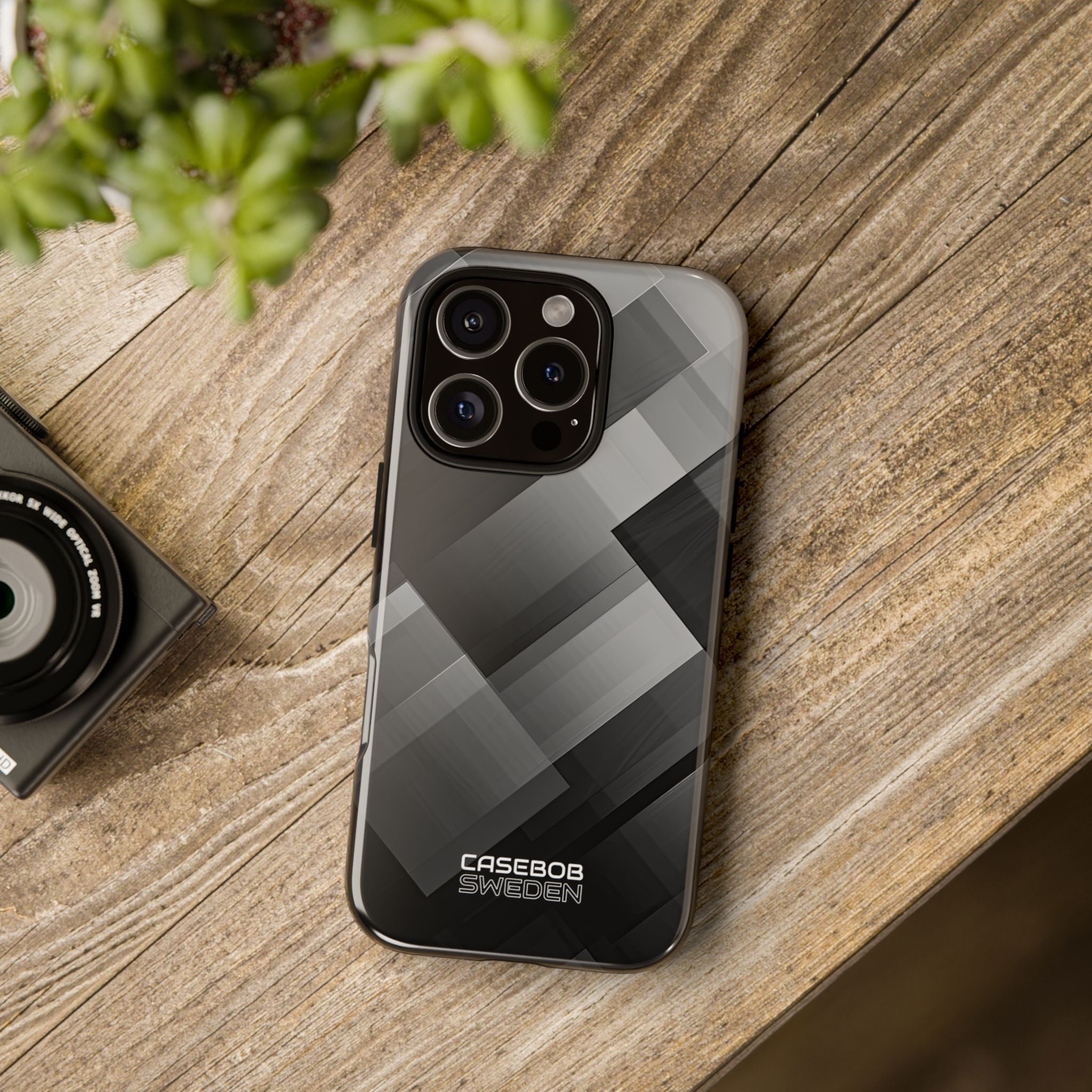 Grayscale Geometric Layers iPhone 16 - Tough