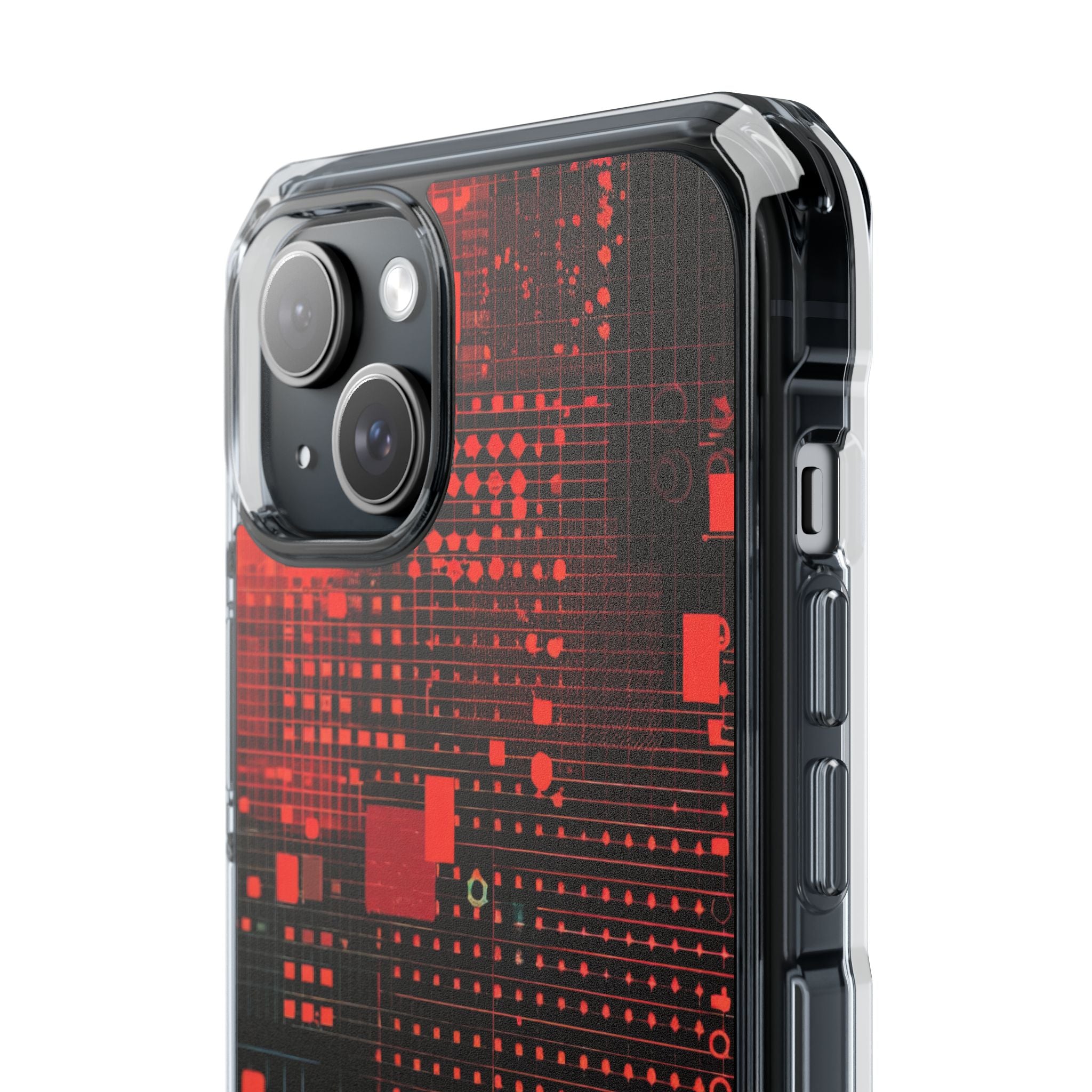 Crimson Circuit Grid iPhone 15 - Impact Clear+