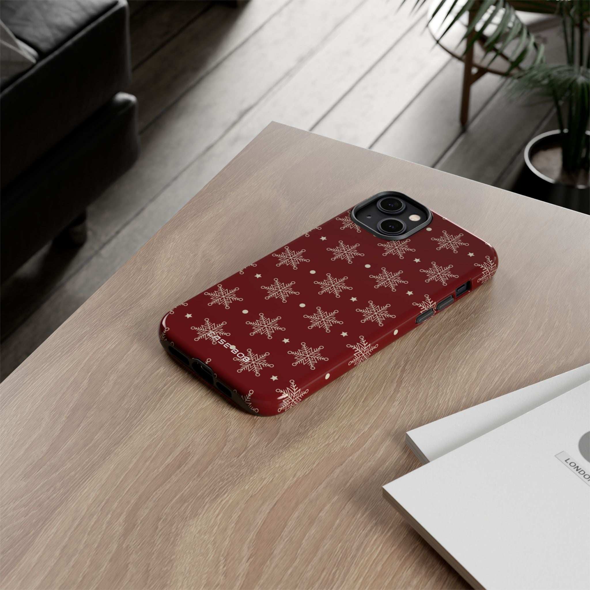 Cream Snowflake Crimson iPhone 14 Plus Case - Tough