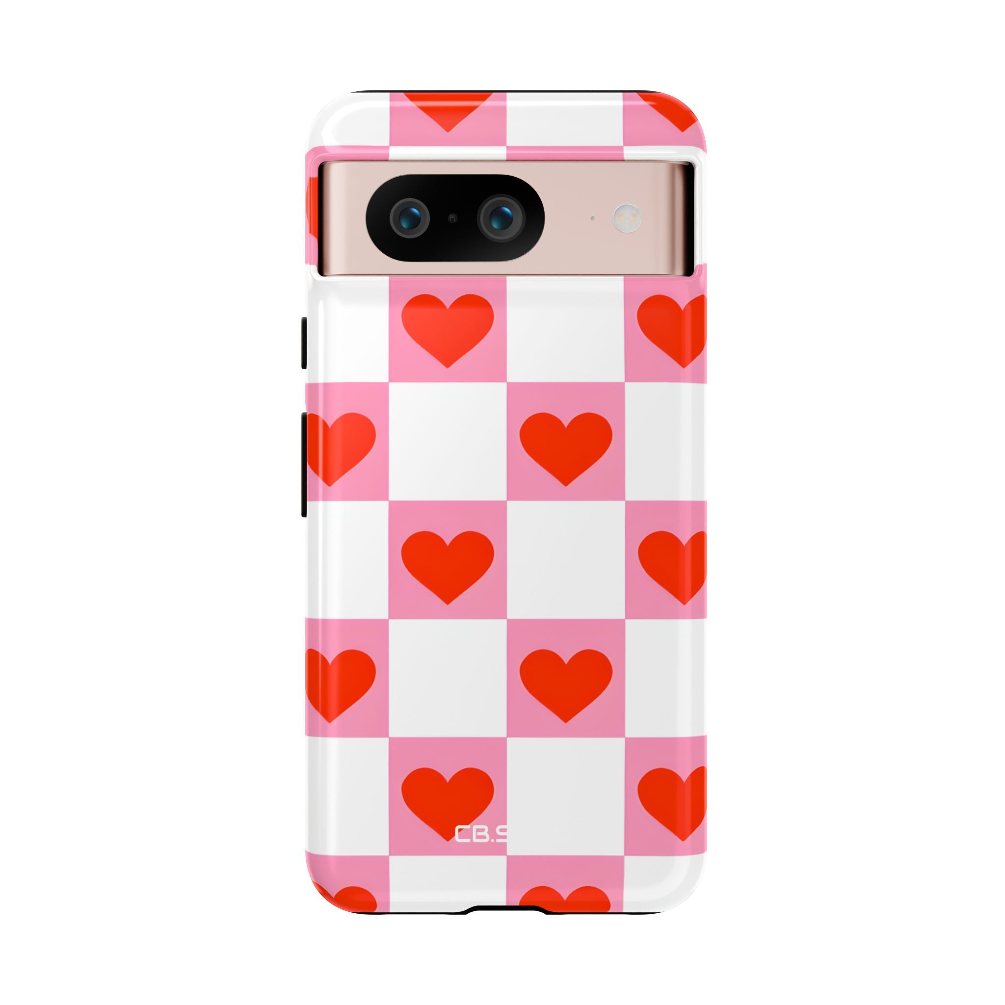 Charming Pink White Checkerboard Heart Shapes Google Pixel 8 - Tough