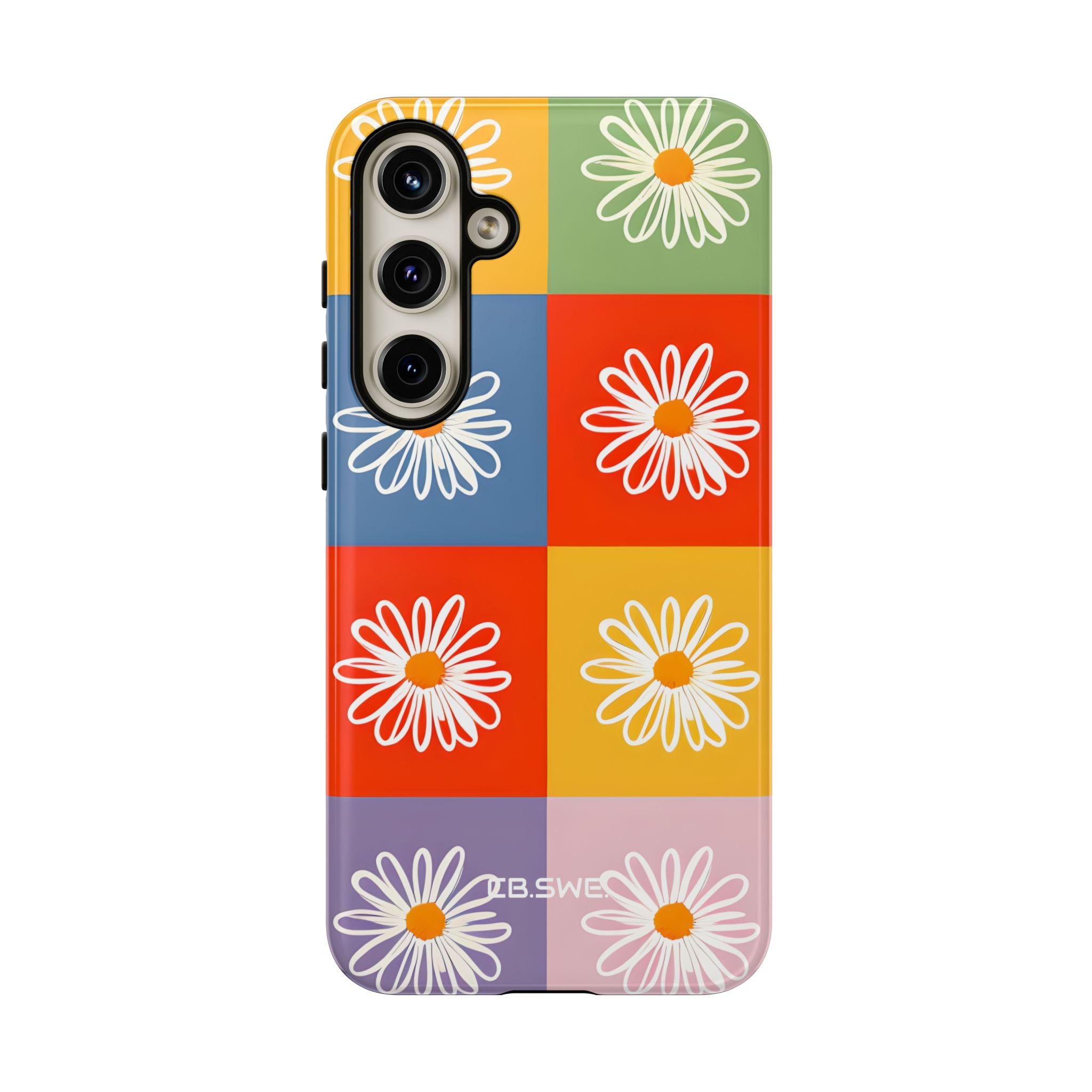 Vibrant Daisy Flower Colorful Checkerboard Seamless Samsung S24 - Tough