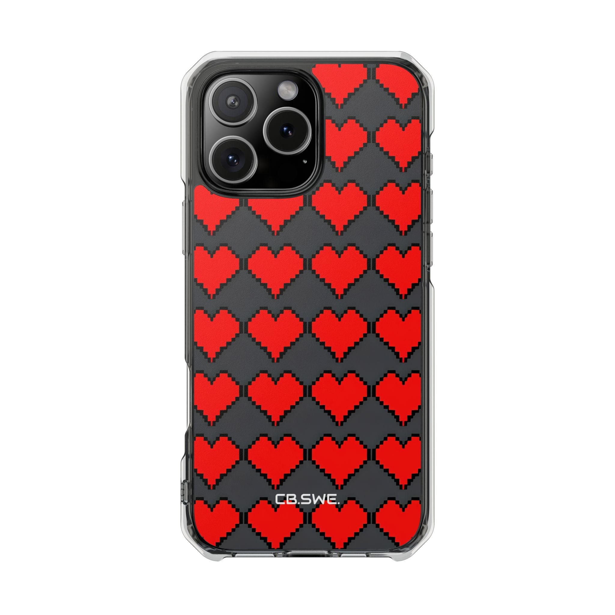 Red Heart Dark Gray Diamonds Seamless iPhone 16 - Impact Clear+
