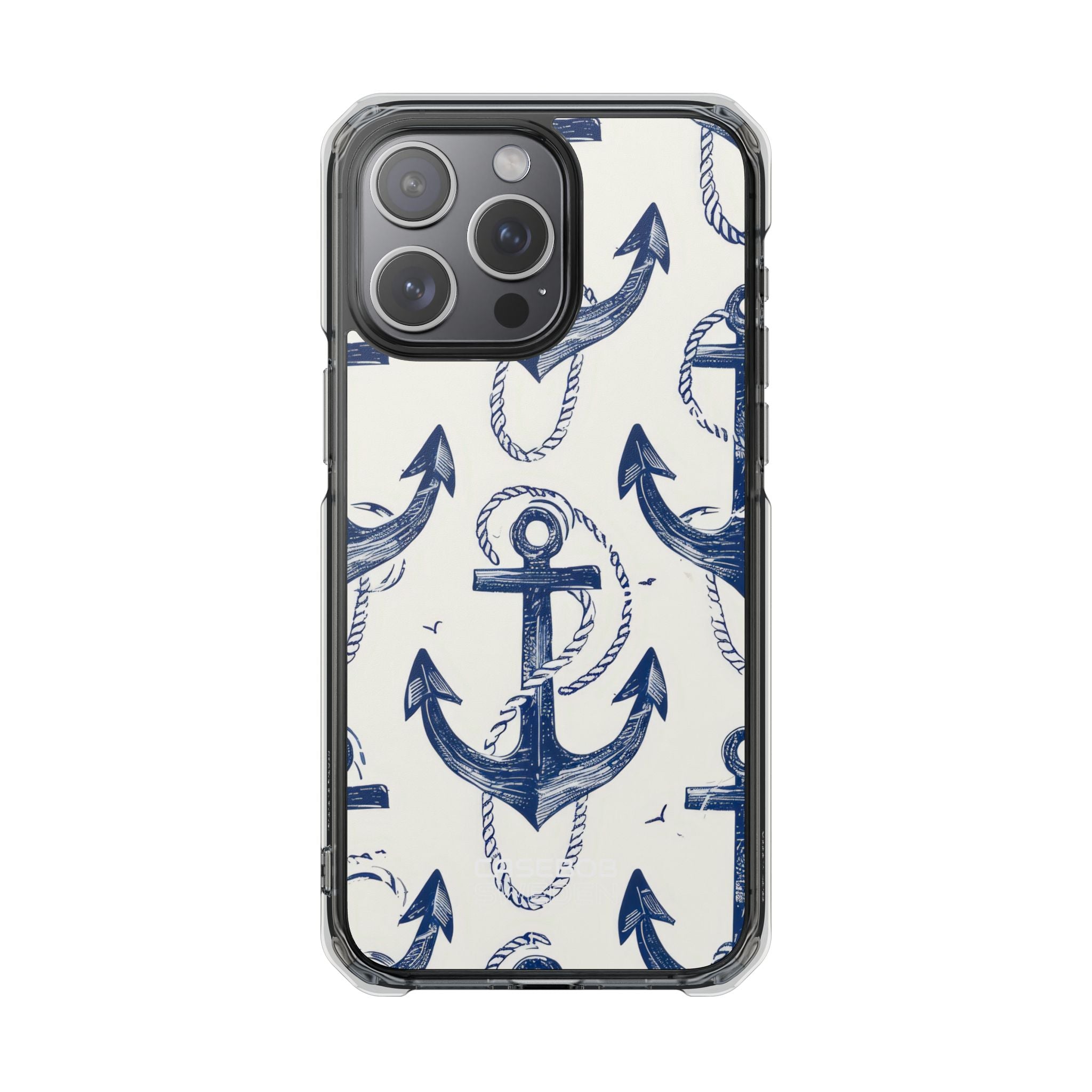 Navy Anchor Tapestry iPhone 15 - Impact Clear+