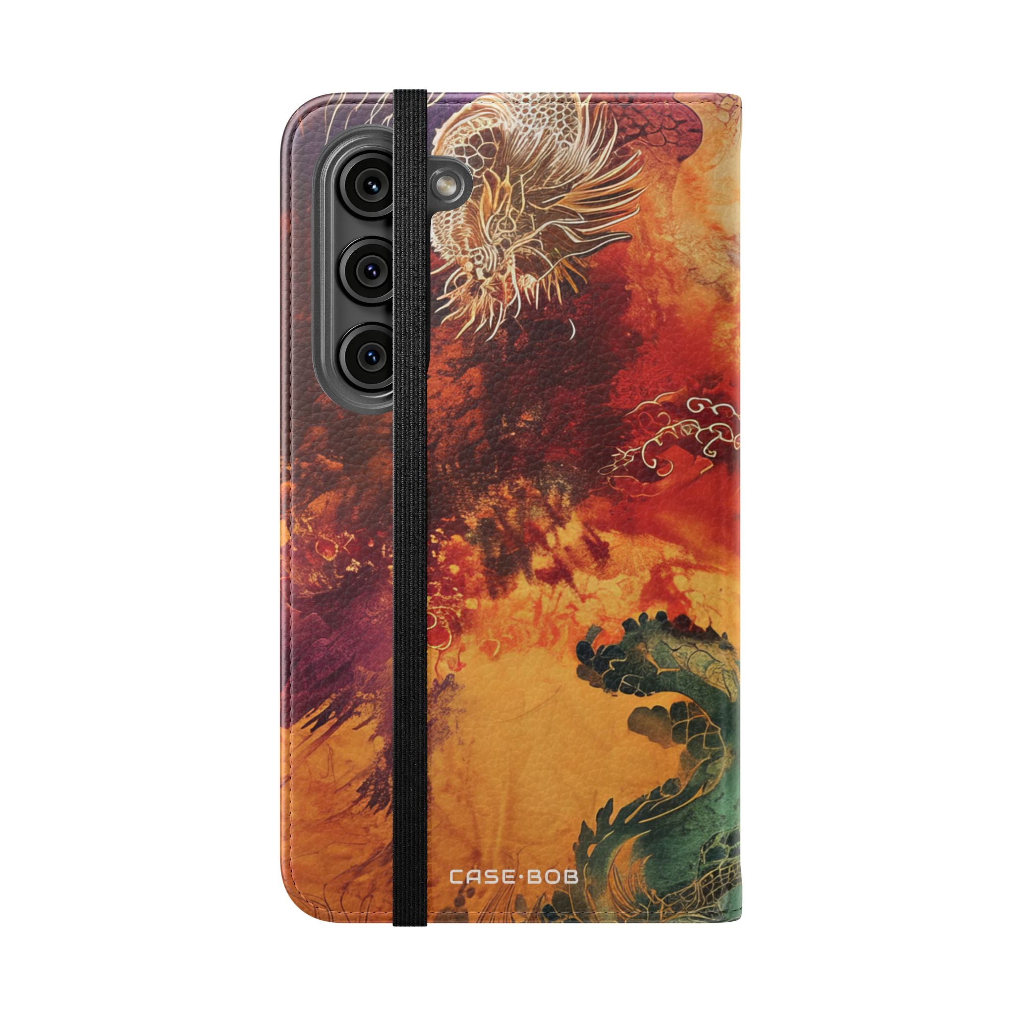 Kultaiset lohikäärmeet liekeissä - Samsung S23 -lompakkokotelo