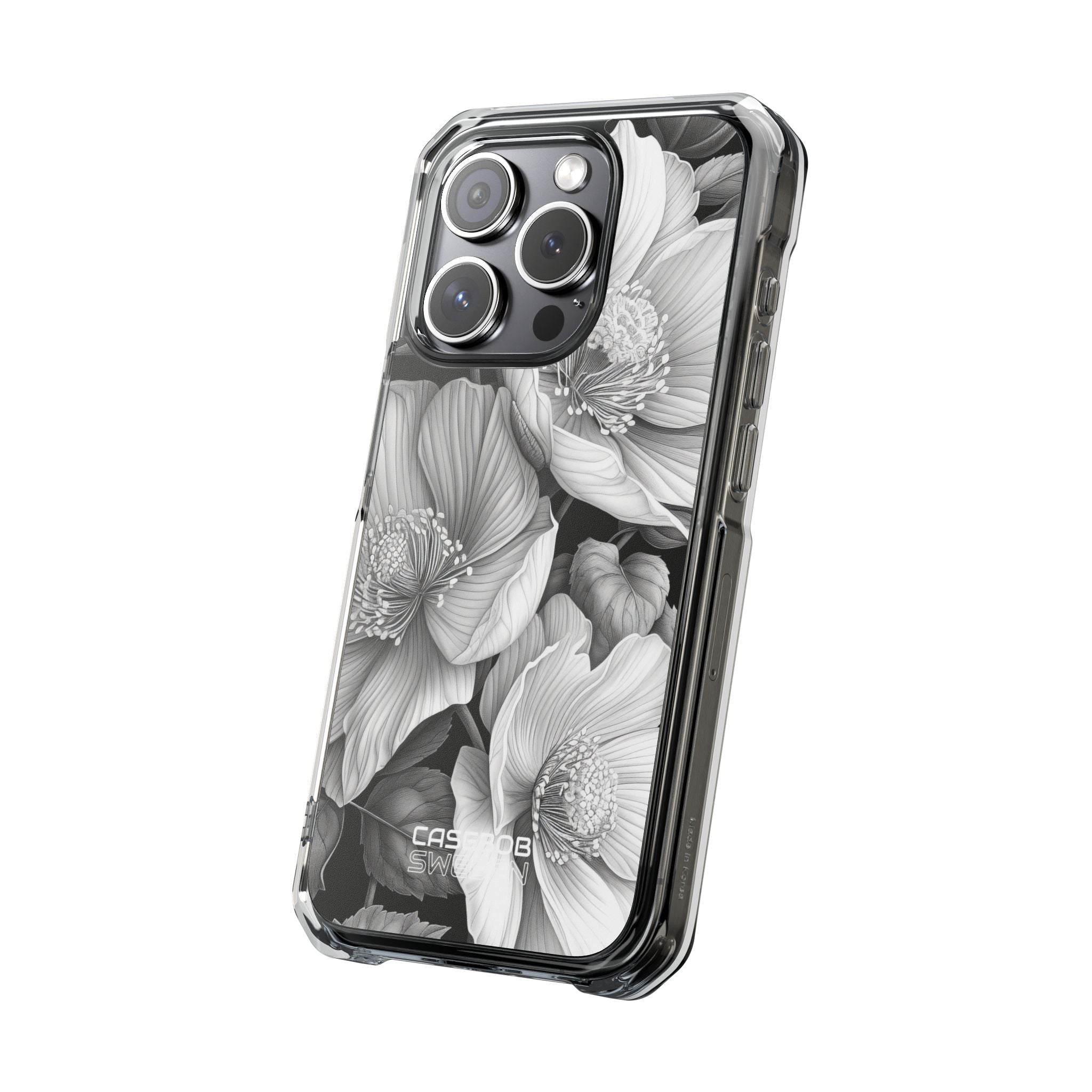 Monochrome Petal Dance iPhone 15 - Impact Clear+