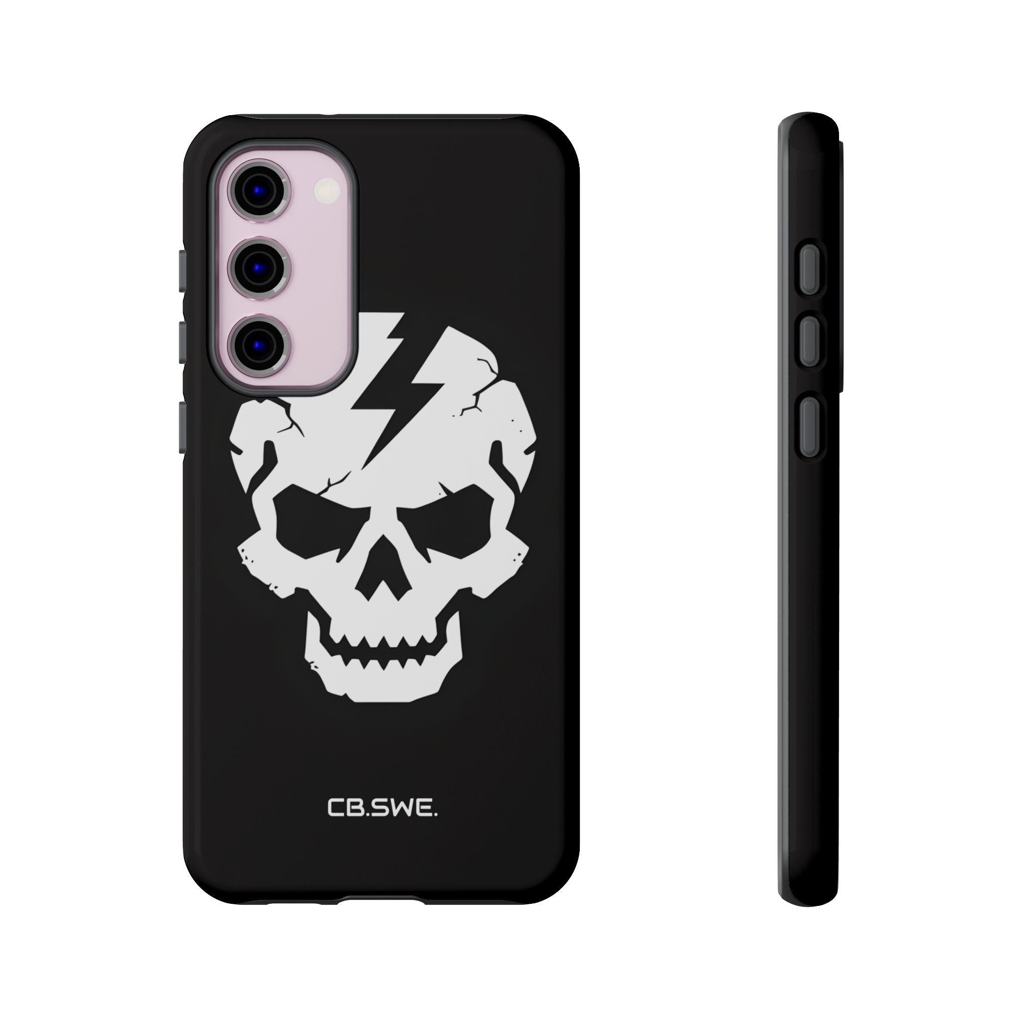 Minimalist White Skull Lightning Bolt Icon Samsung S23 - Tough