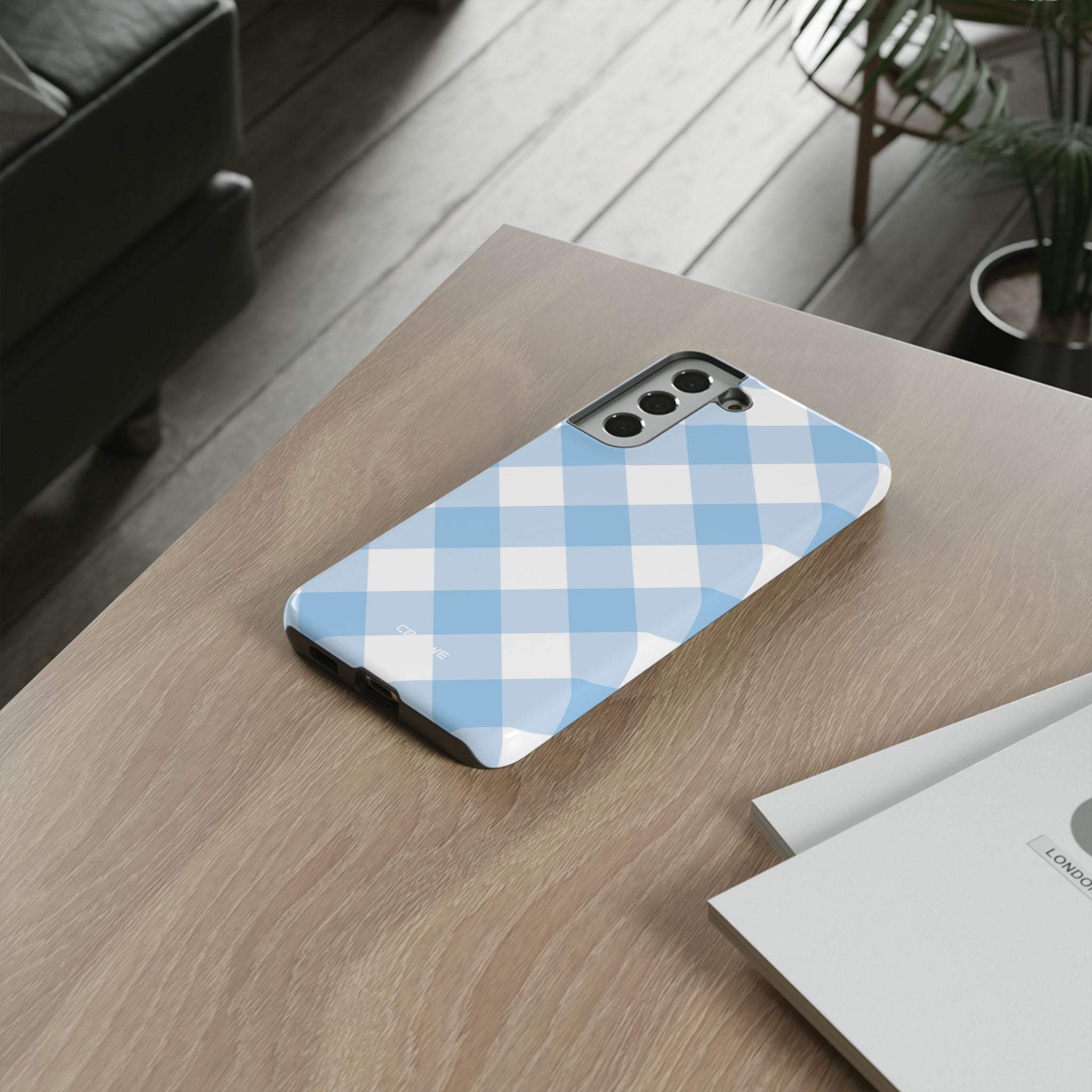 Soft Blue Gingham Elegance - Samsung Case