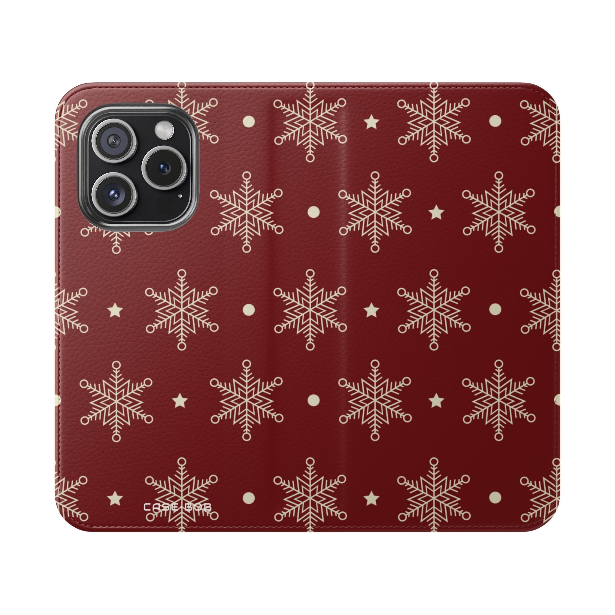 Cream Snowflakes Crimson - iPhone 15 Pro Case - Wallet