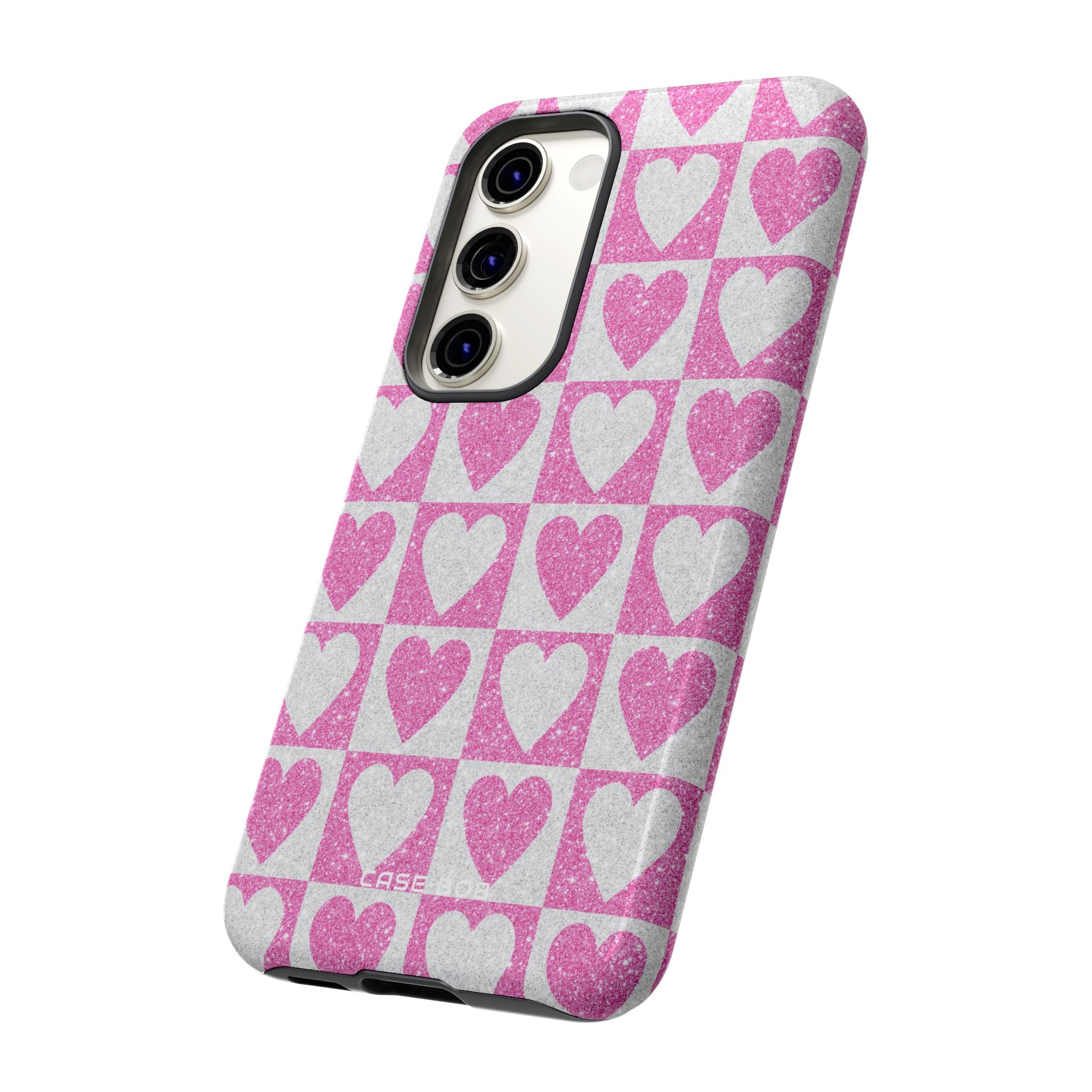 Glitter Heart Grid Samsung S23 Case - Tough