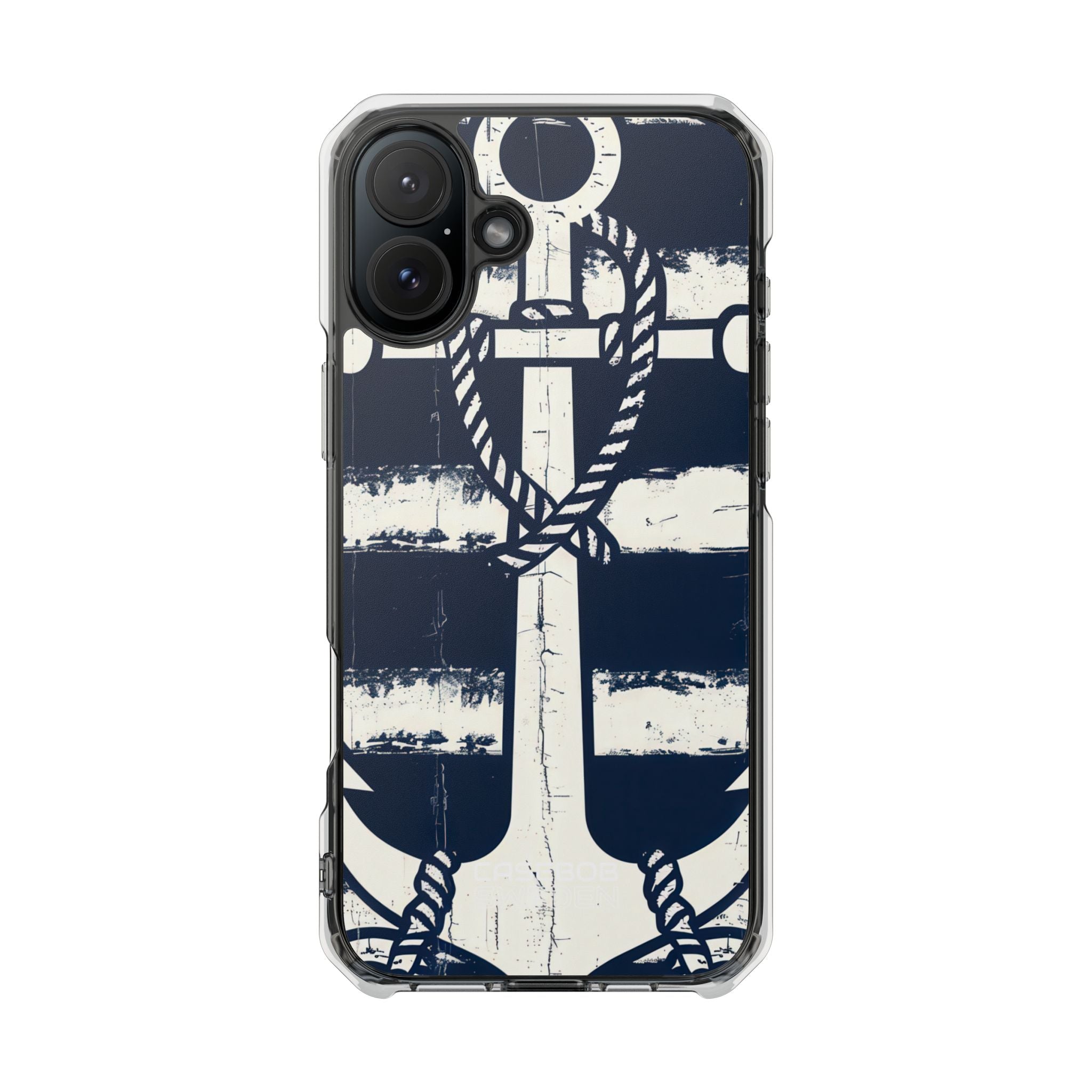 Navy Anchor Stripes iPhone 16 - Impact Clear+