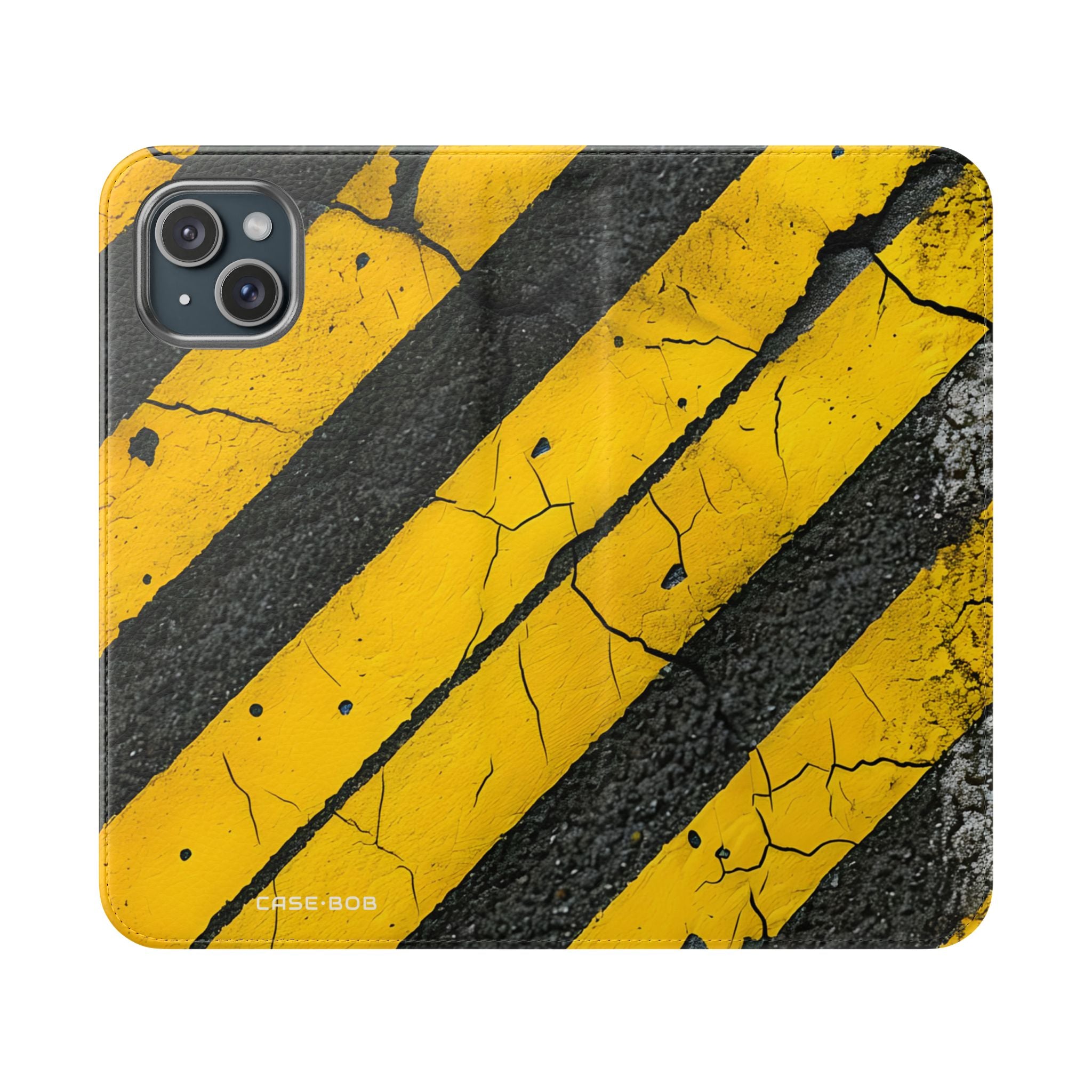 Yellow Stripes Distress - iPhone 15 Plus Case - Wallet