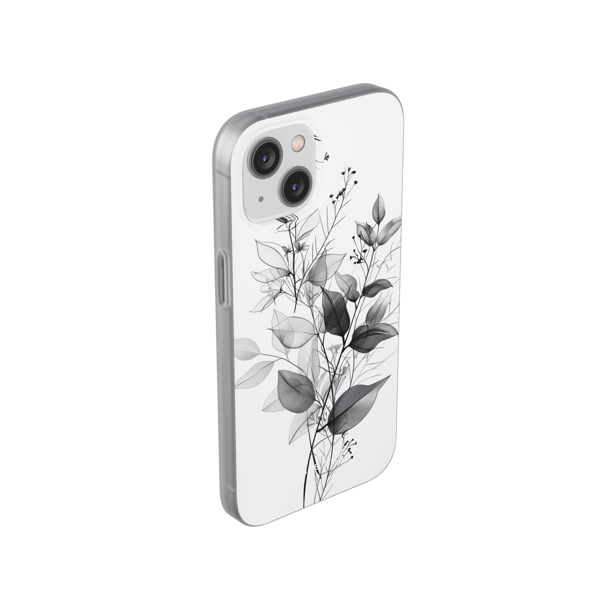 Veined Leaves Gray iPhone 14 Case - Soft