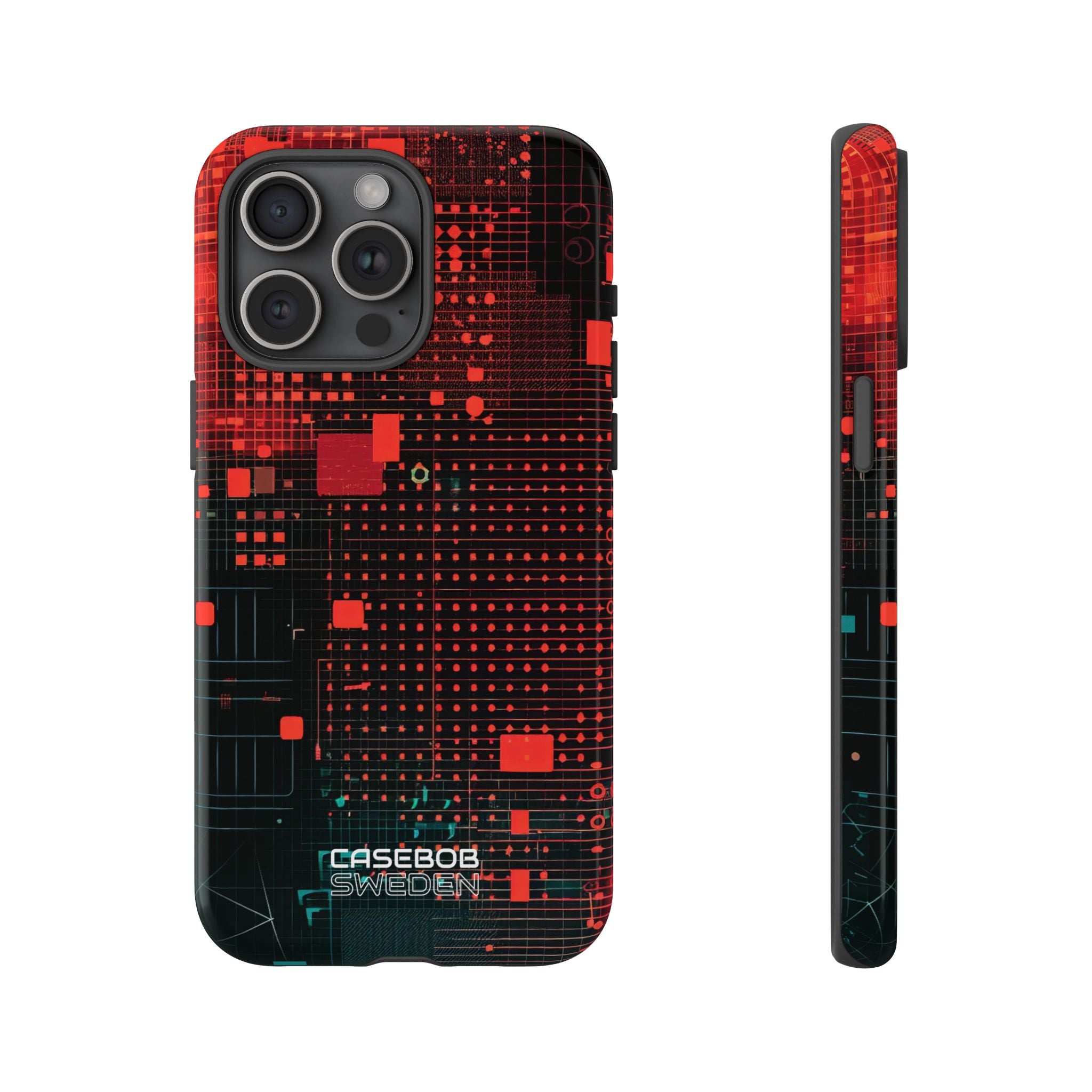 Crimson Circuit Grid iPhone 15 - Tough