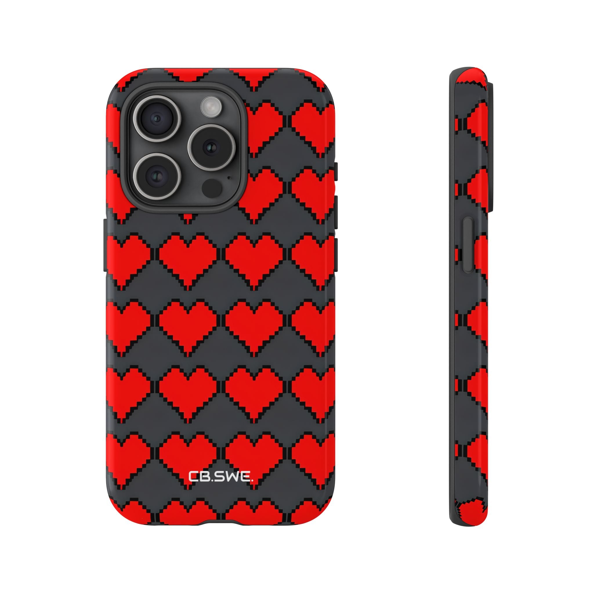 Red Heart Dark Gray Diamonds Seamless iPhone 15 - Tough