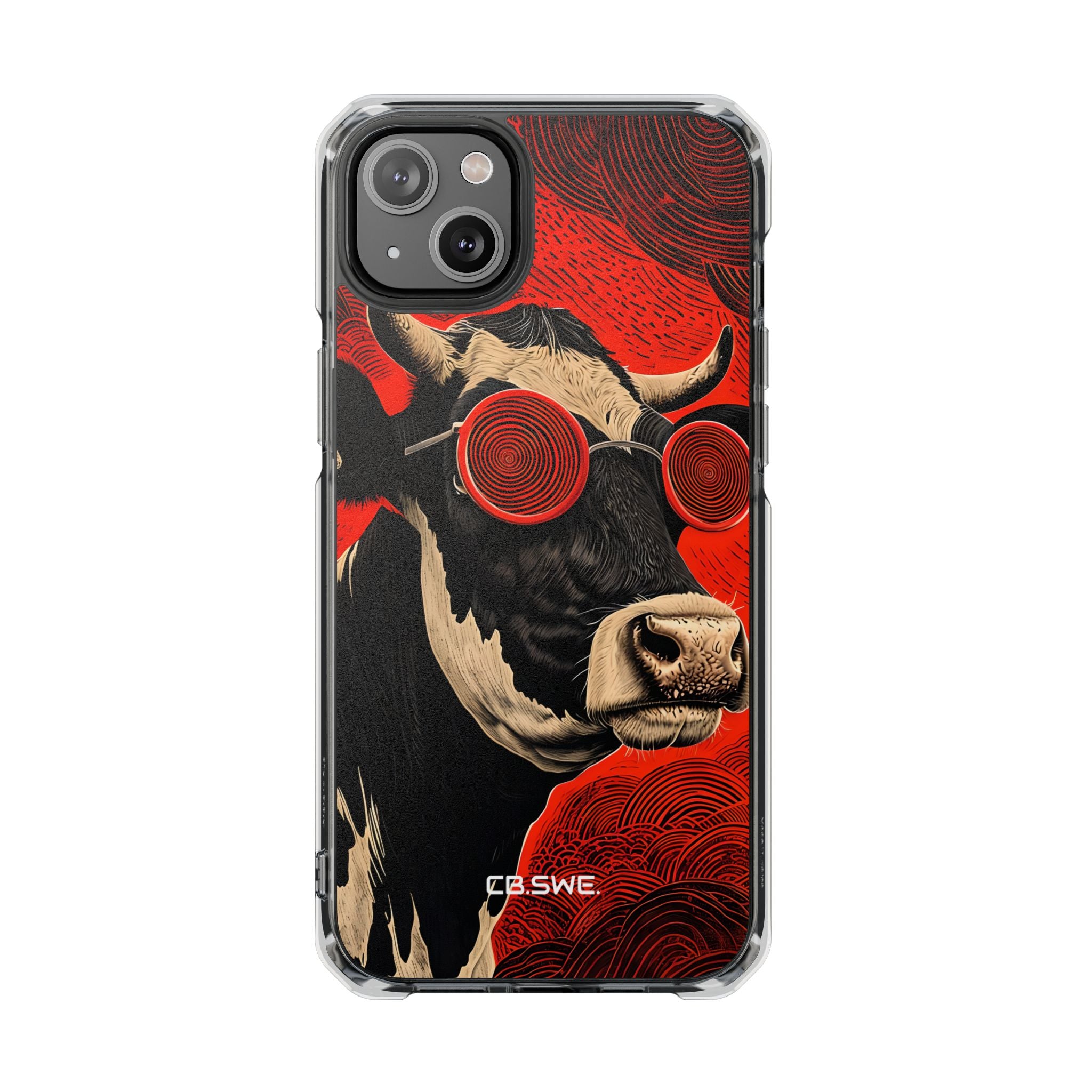 Surreal Black White Cow Red Spiral Sunglasses iPhone 14 - Impact Clear+