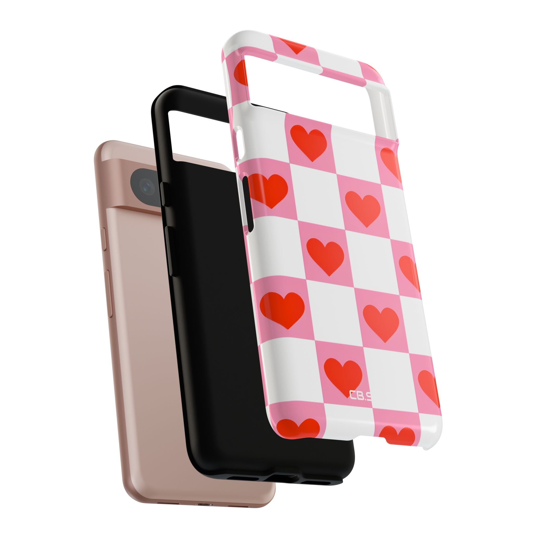 Charming Pink White Checkerboard Heart Shapes Google Pixel 8 - Tough