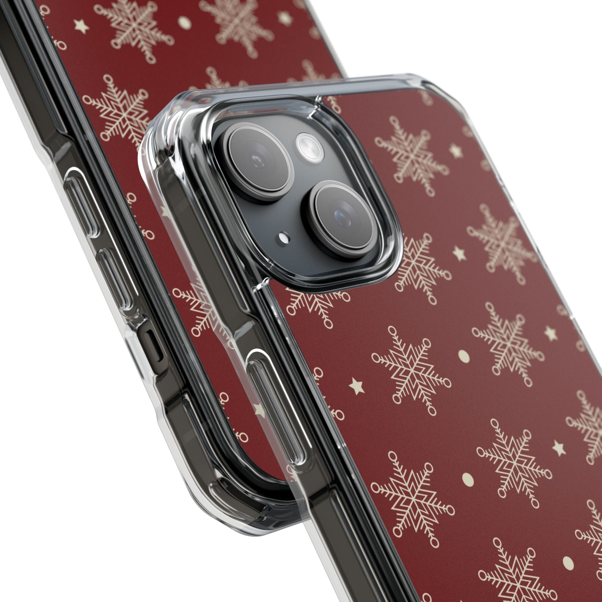 Cream Snowflakes Crimson iPhone 15 Case - Impact