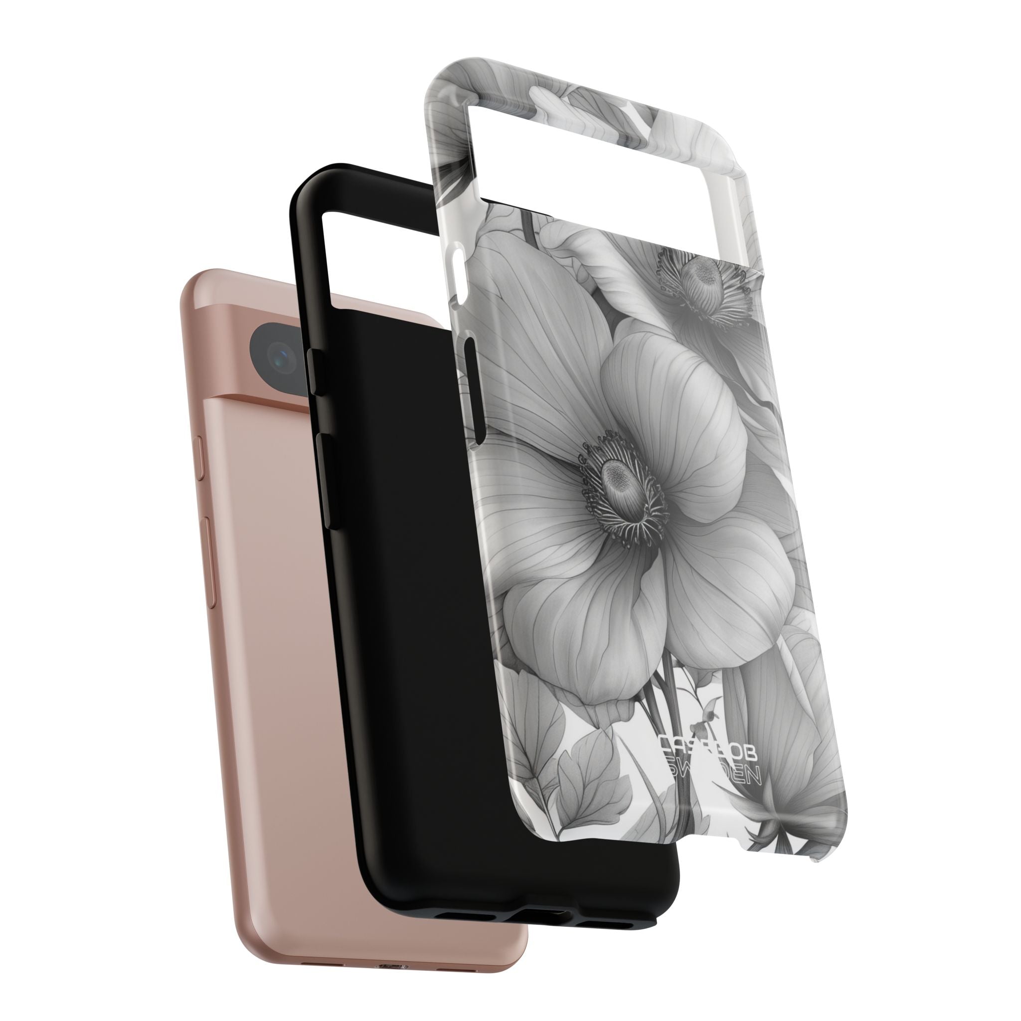 Grayscale Floral Harmony Google Pixel 8 - Tough