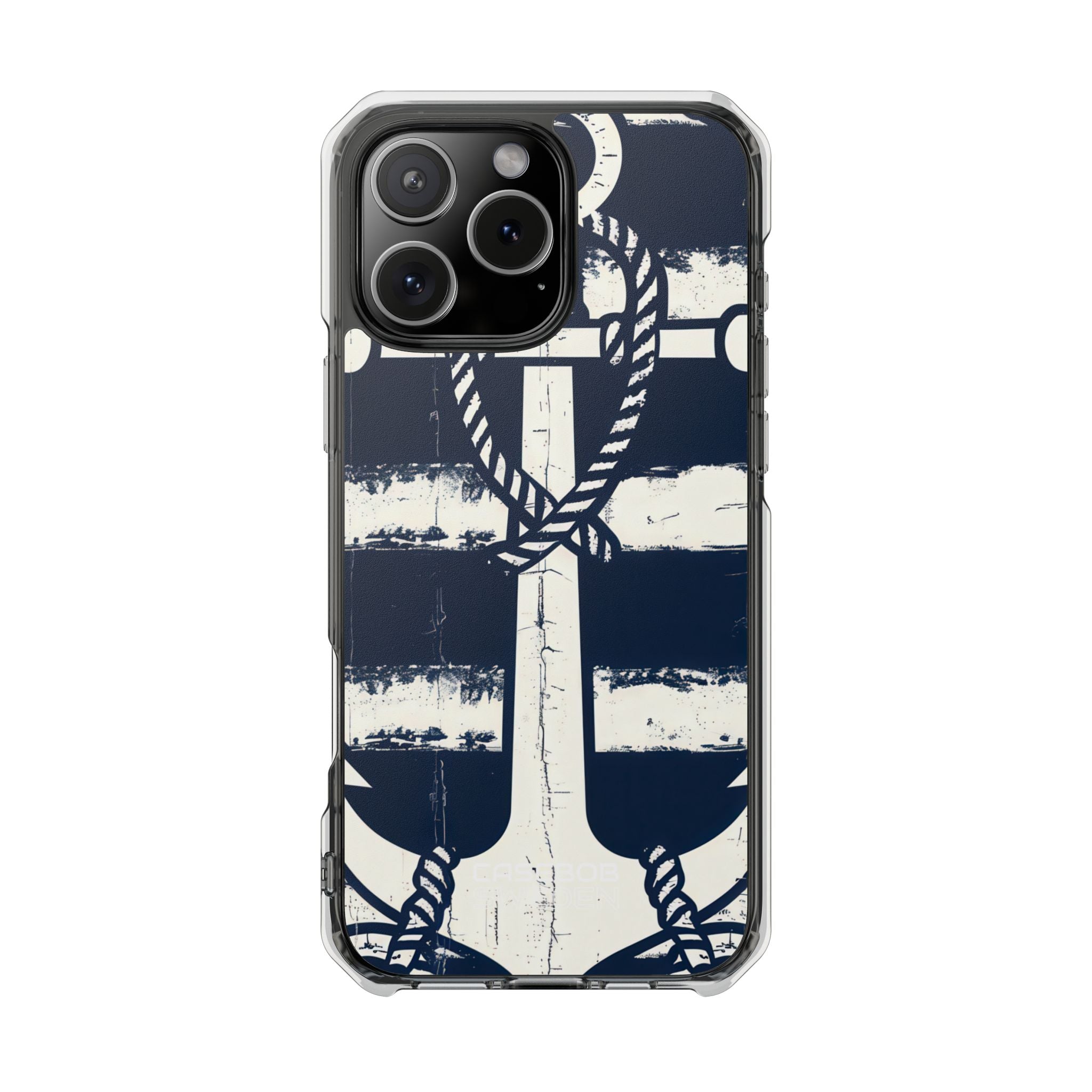 Navy Anchor Stripes iPhone 16 - Impact Clear+