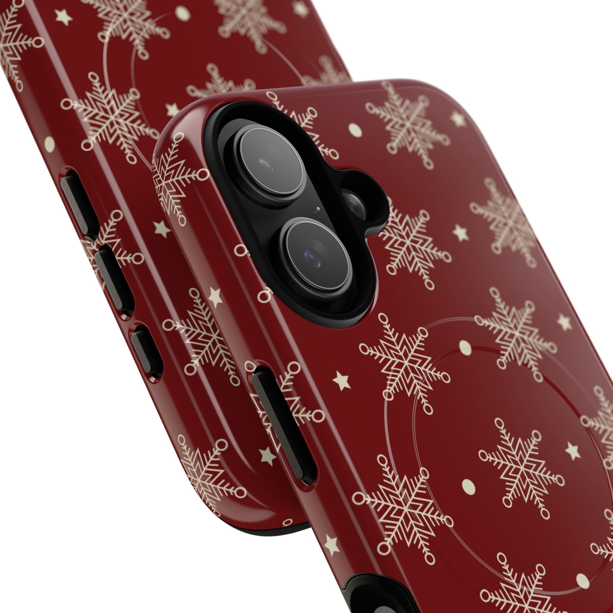 Cream Snowflake Crimson iPhone 17 Case - Tough+