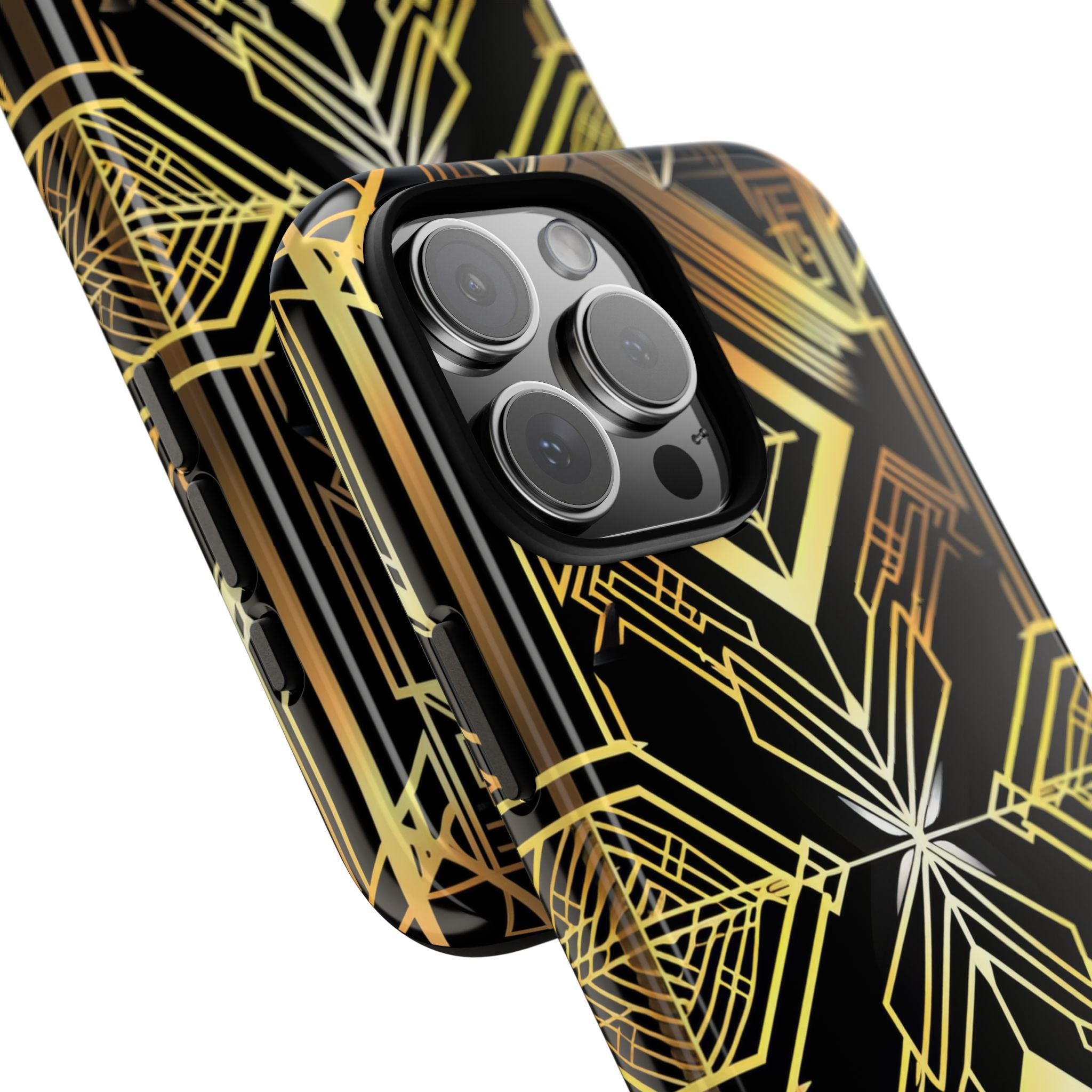 Golden Geometric Symphony iPhone 16 - Tough