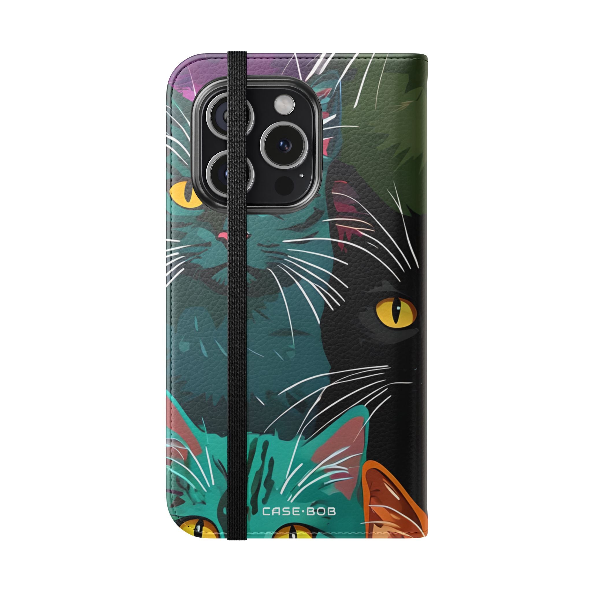 Cat Grid Neon - iPhone 15 Pro Case - Wallet