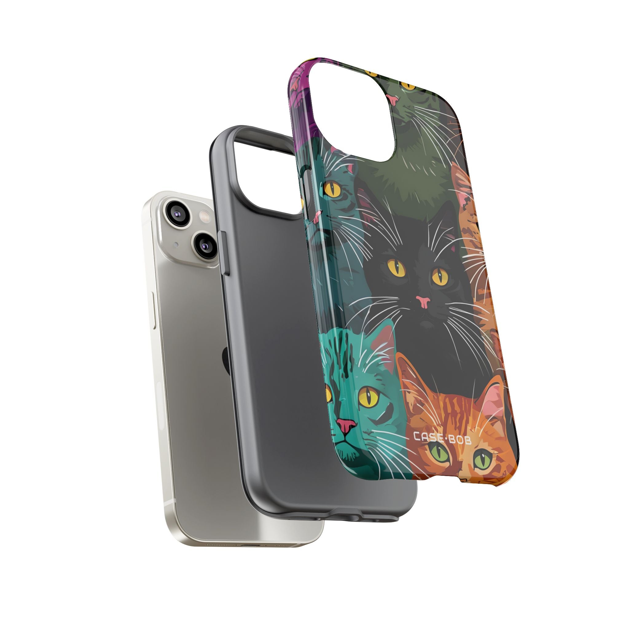Teal Cat Grid iPhone 14 Case - Tough