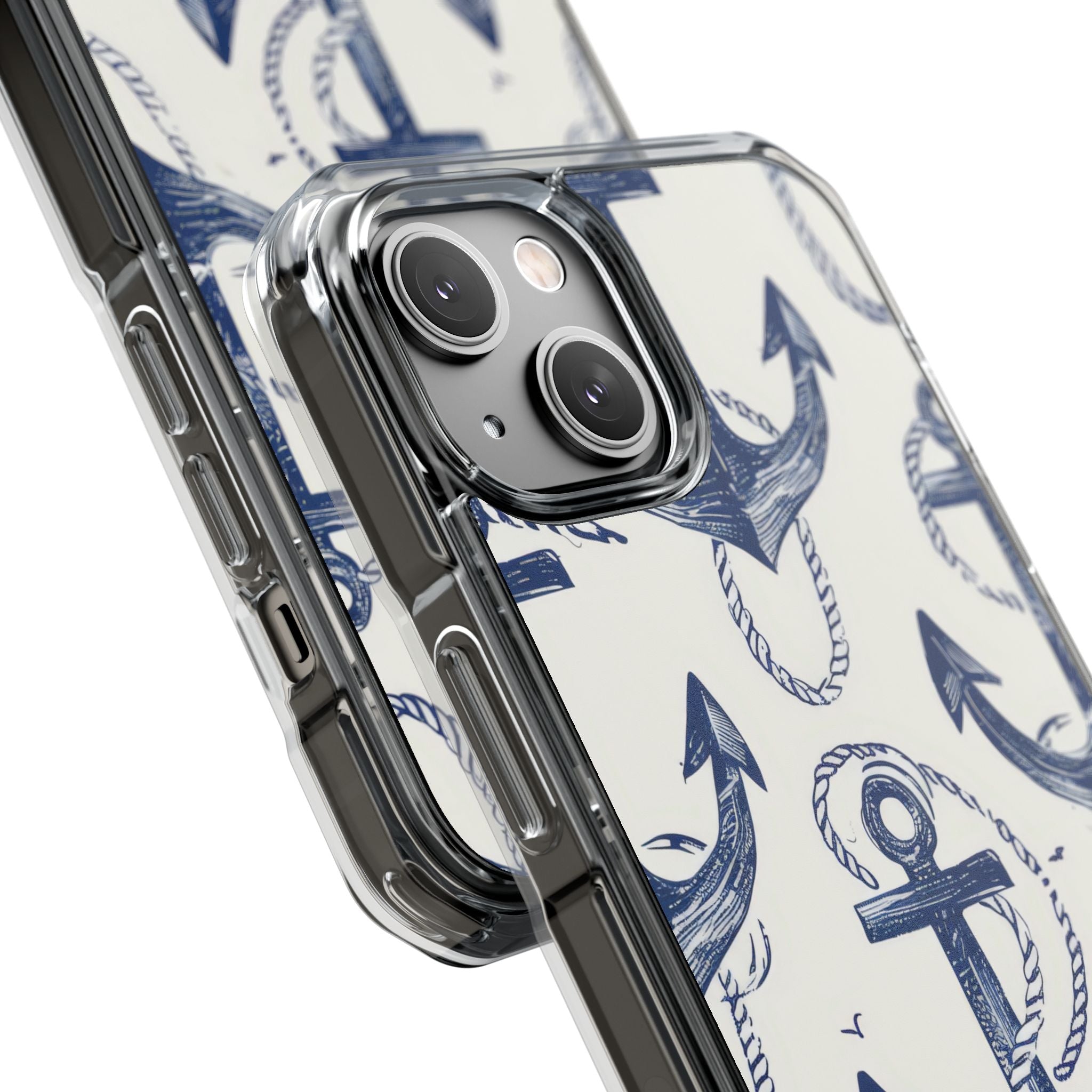 Navy Anchor Tapestry iPhone 14 - Impact Clear+