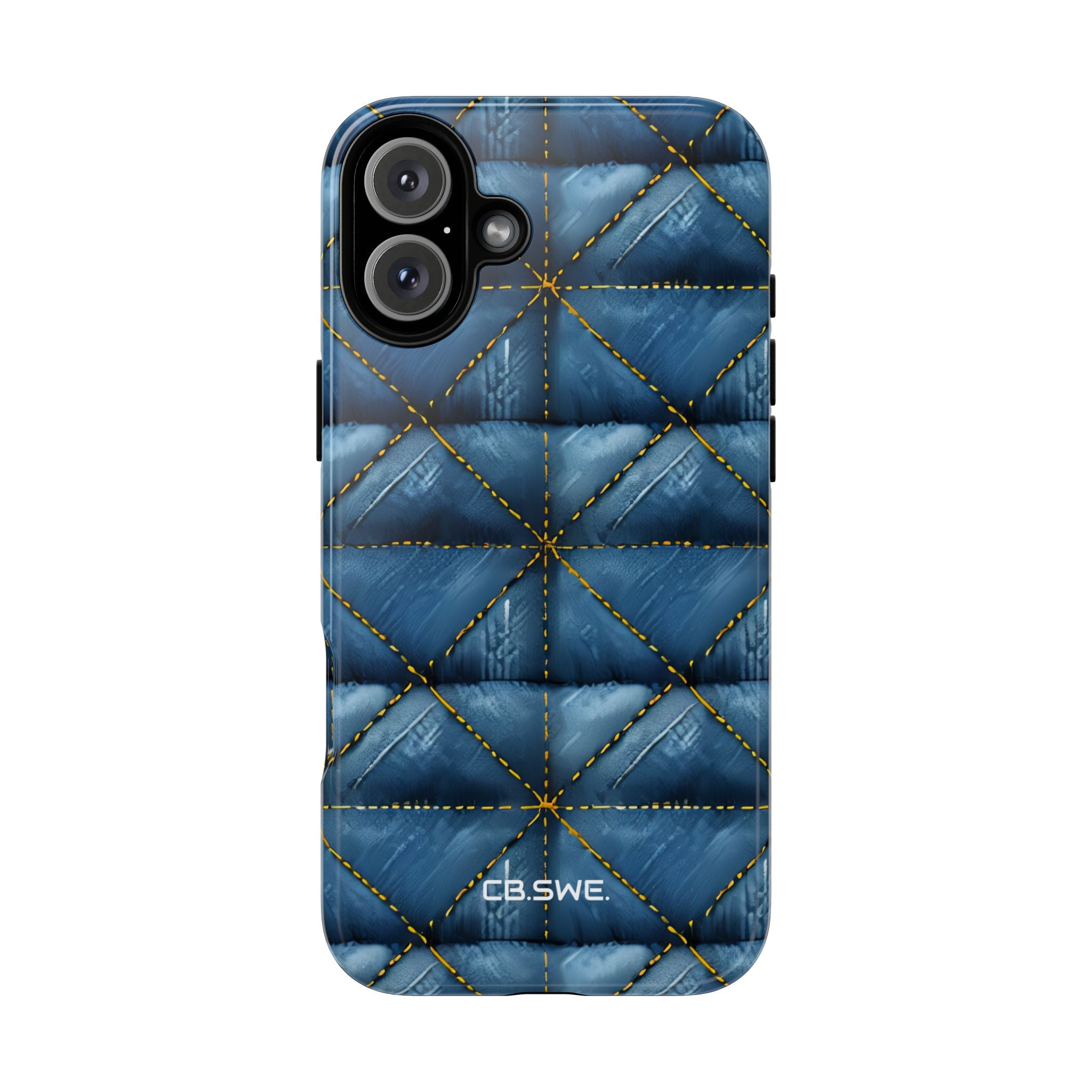Blue Denim Quilted Yellow Stitching Seamless iPhone 16 - Tough