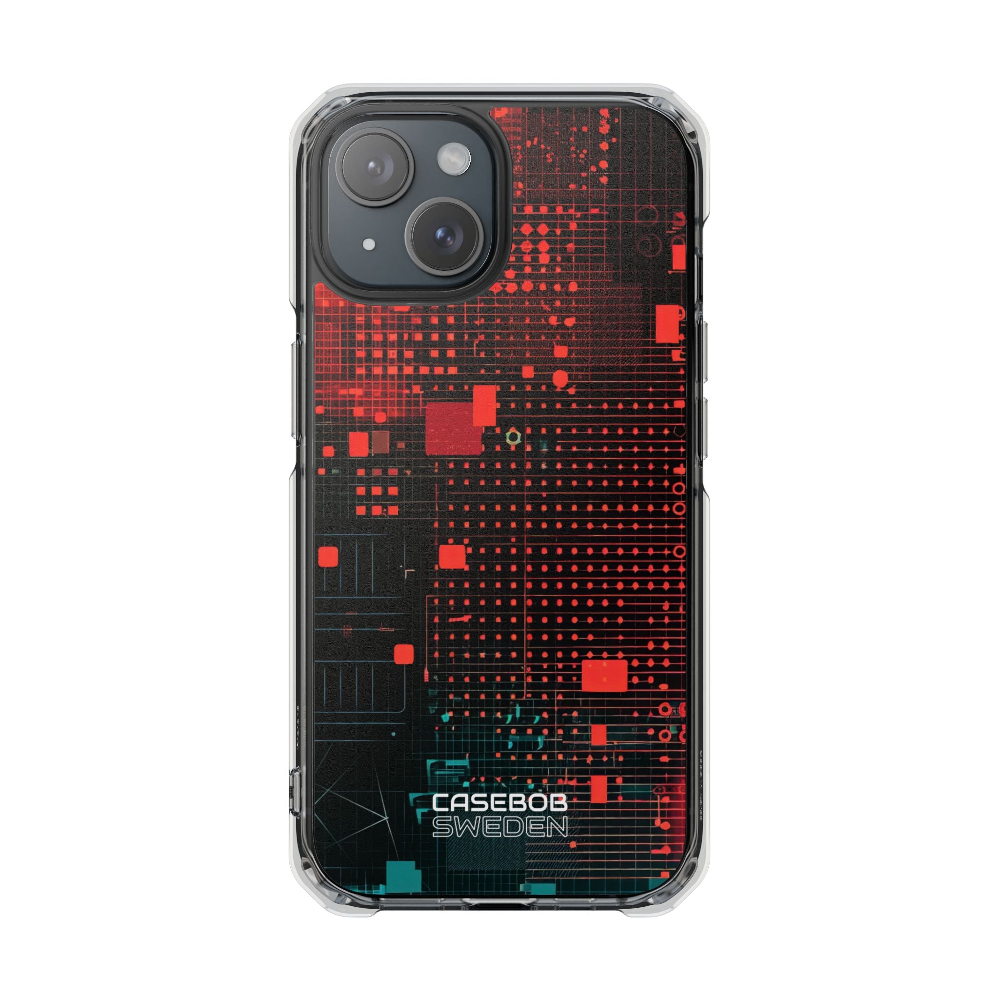 Crimson Circuit Grid iPhone 15 - Impact Clear+