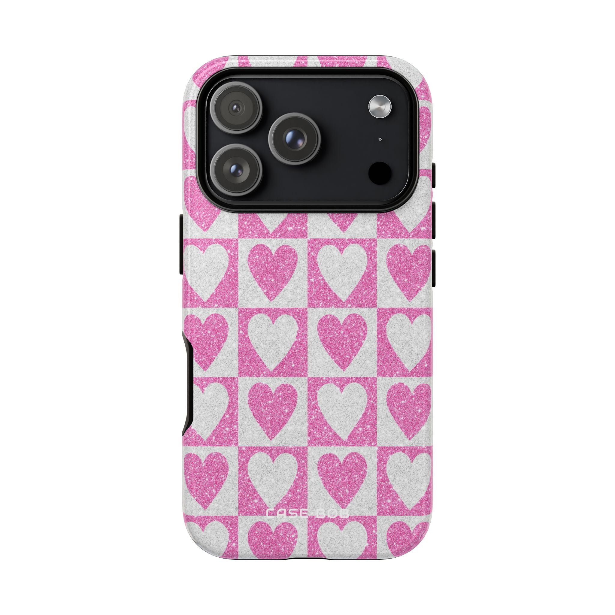 Glitter Heart Grid iPhone 17 Pro Case - Tough