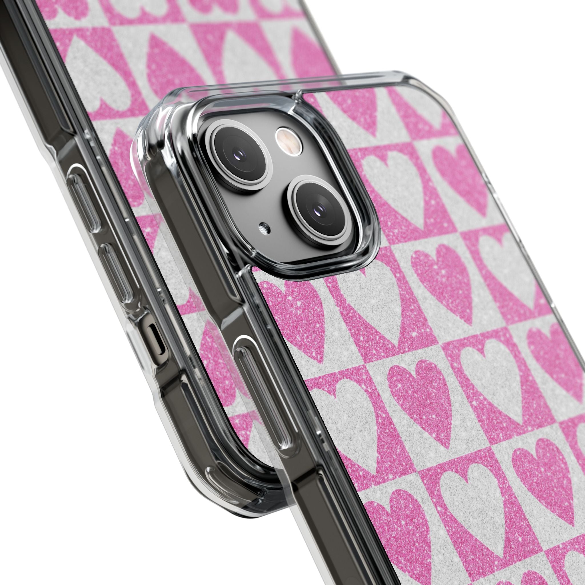 Glitter Heart Grid iPhone 14 Case - Impact