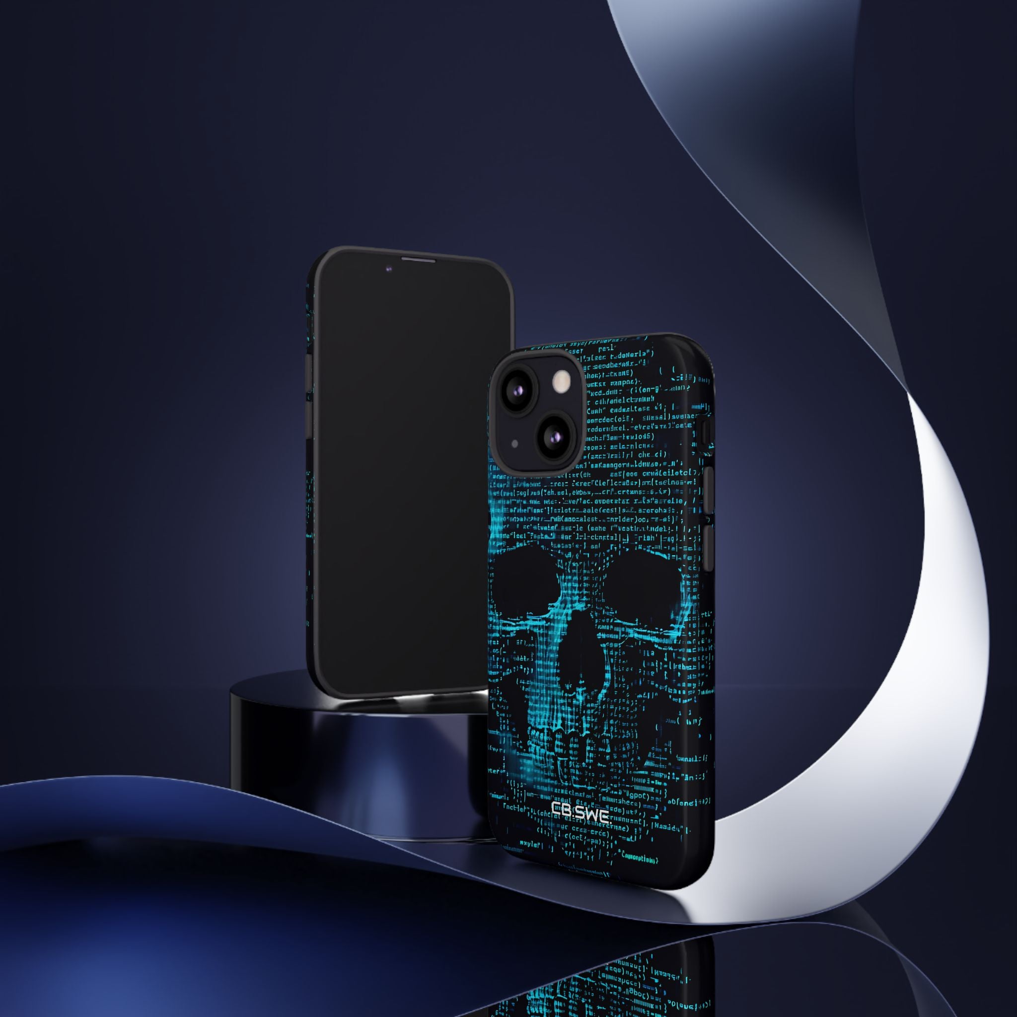 Cyan Skull Art Made of Code Lines Cybersecurity Phone Cover iPhone 13 - Tough
