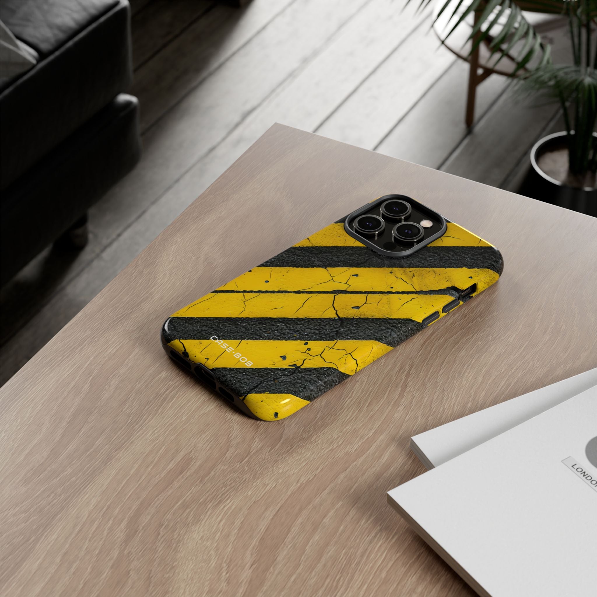Yellow Stripe Distress iPhone 14 Pro Max Case - Tough