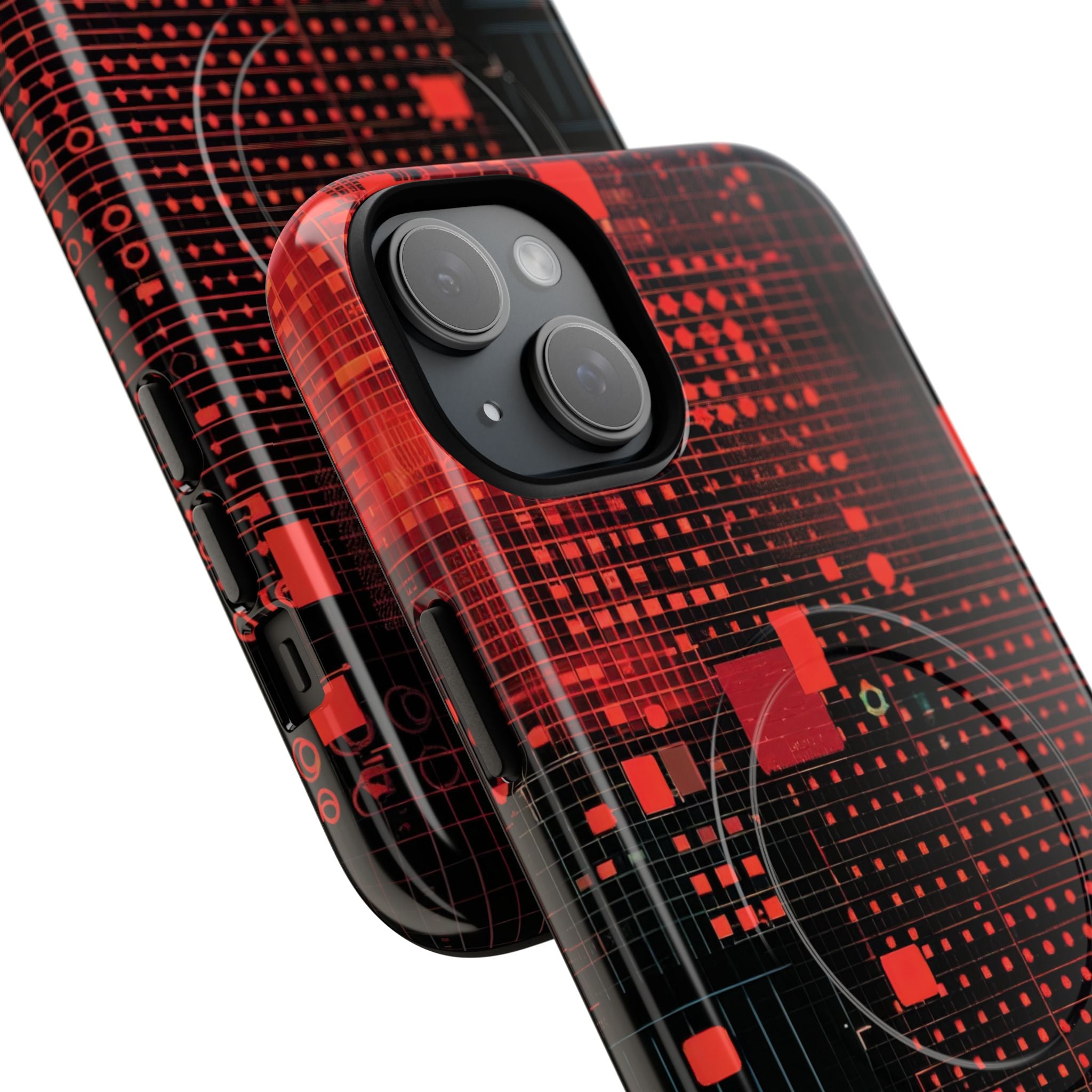 Crimson Circuit Grid iPhone 15 - Tough+