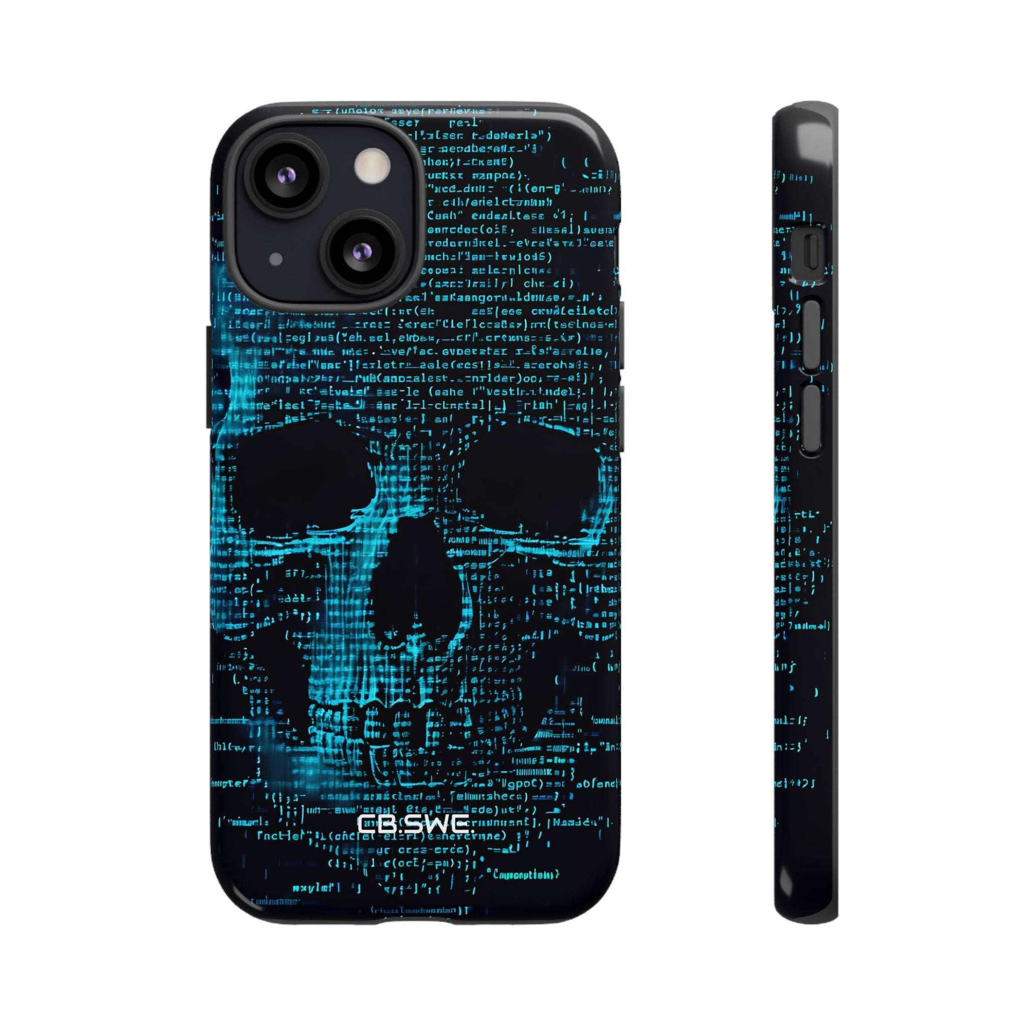 Cyan Skull Art Made of Code Lines Cybersecurity Phone Cover iPhone 13 - Tough