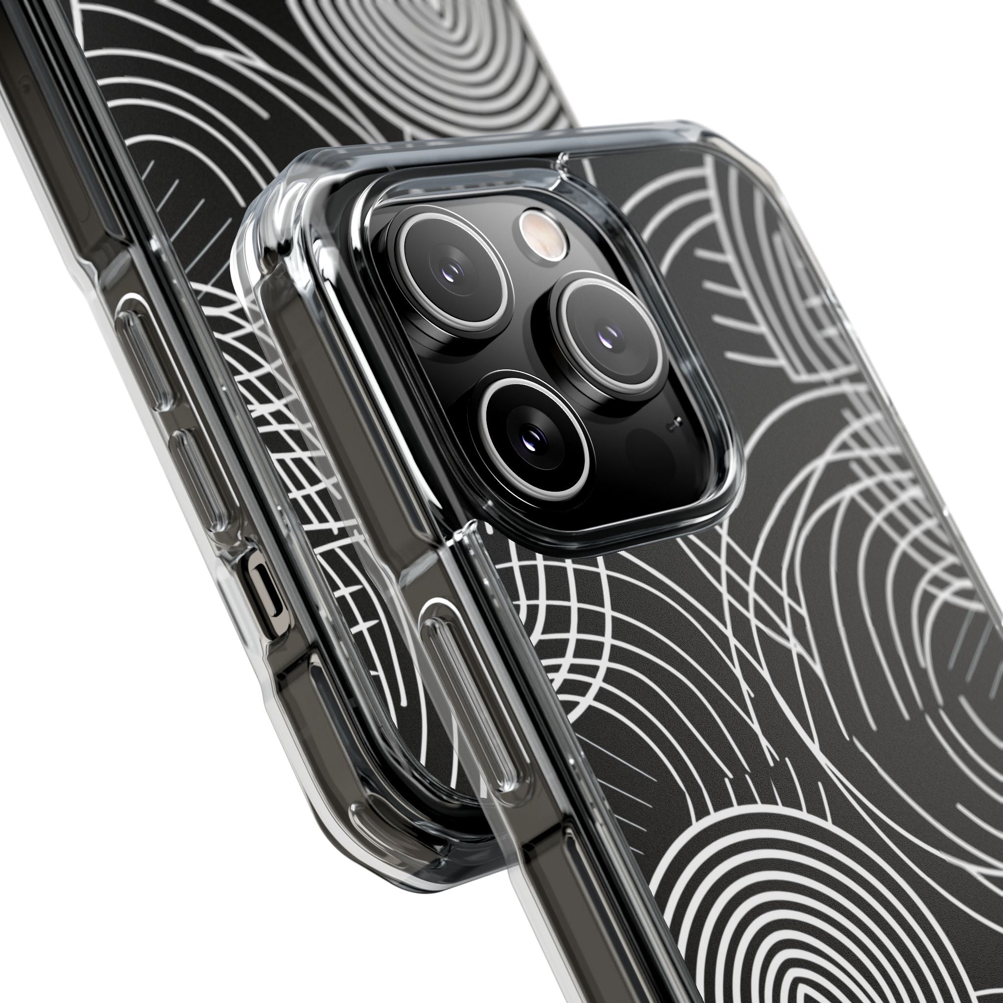 Monochrome Spiral Curves iPhone 14 - Impact Clear+