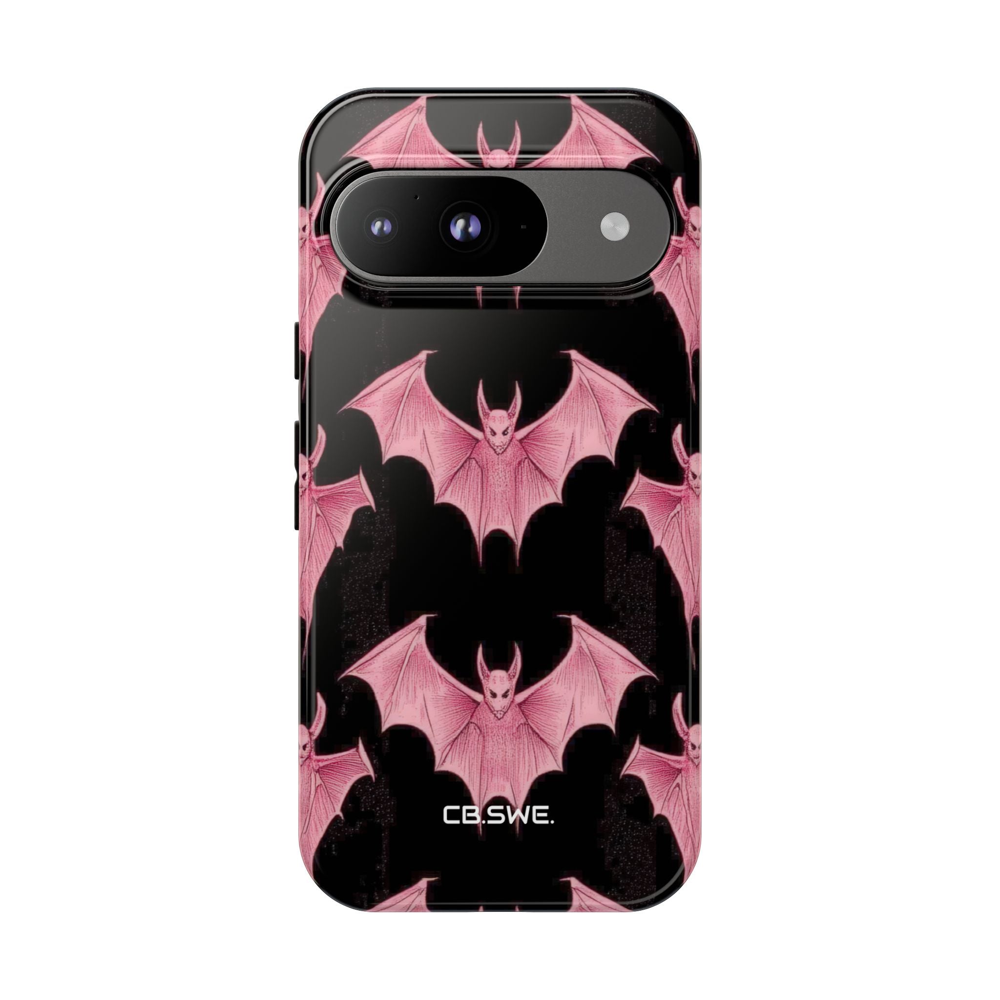 Rosa Fledermaus auf schwarzem symmetrischem Google Pixel 9 – Robust