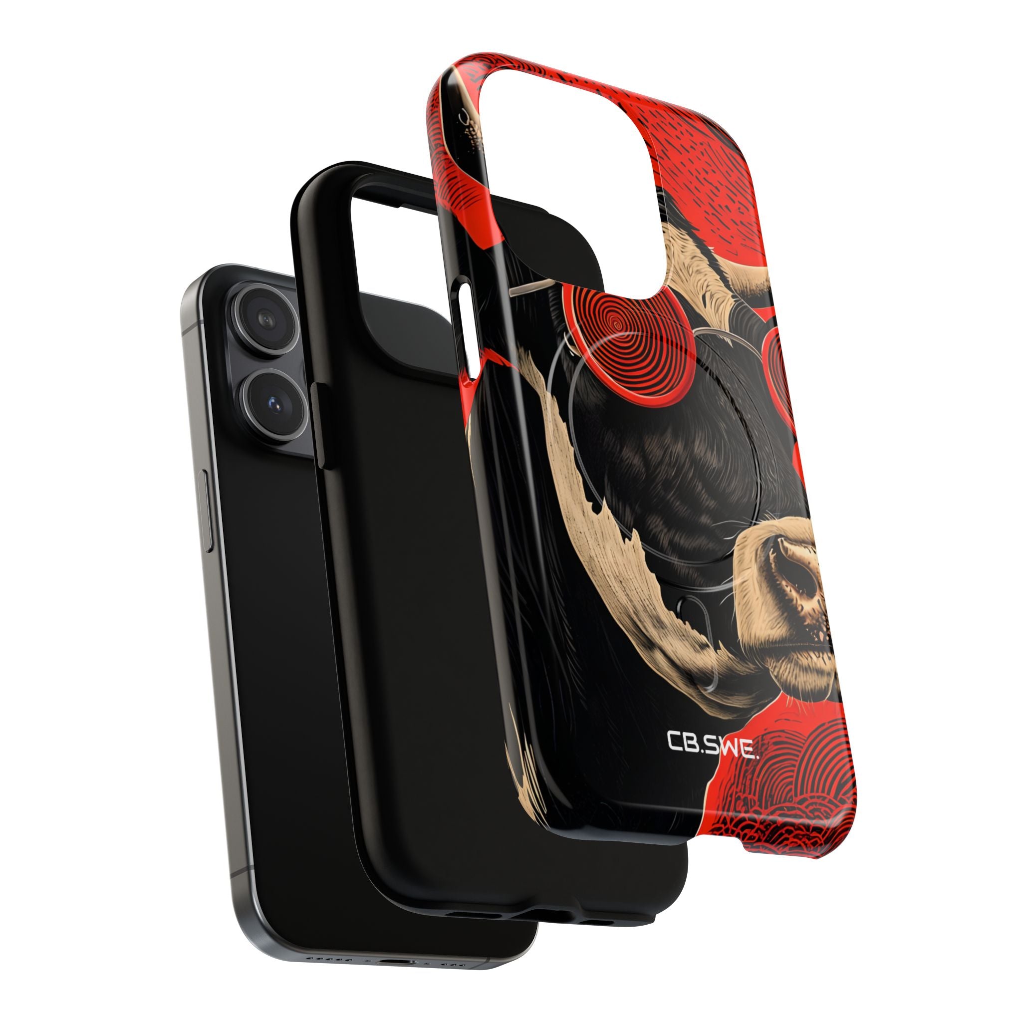 Surreal Black White Cow Red Spiral Sunglasses iPhone 15 - Tough+
