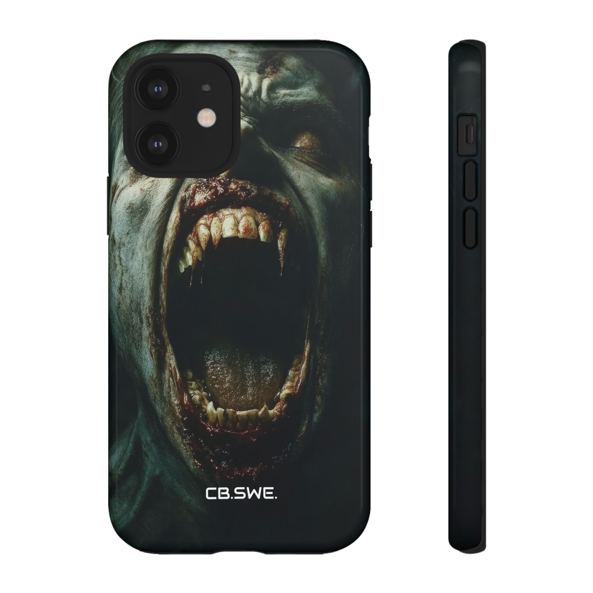A zombie with sharp teeth mouth open showing vamp iPhone 12 - Tough