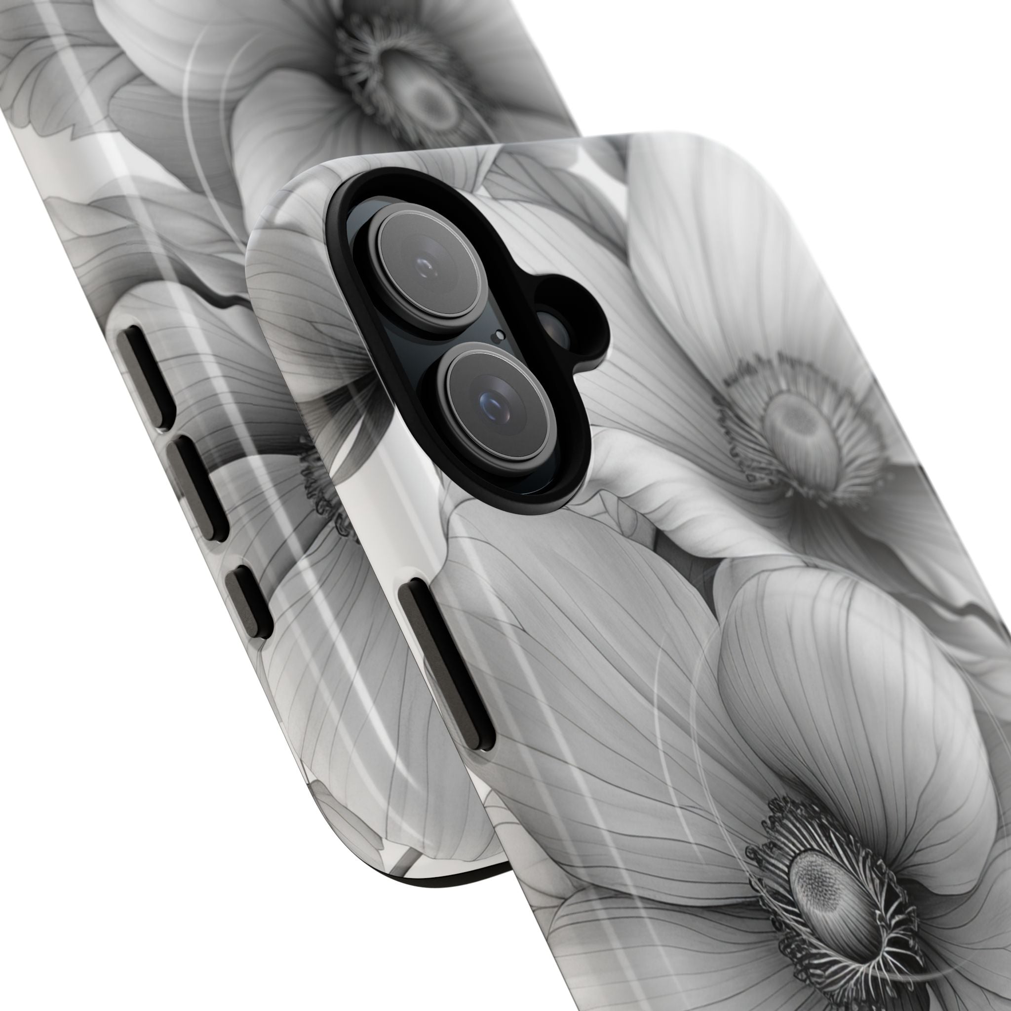 Grayscale Floral Harmony iPhone 16 - Tough+