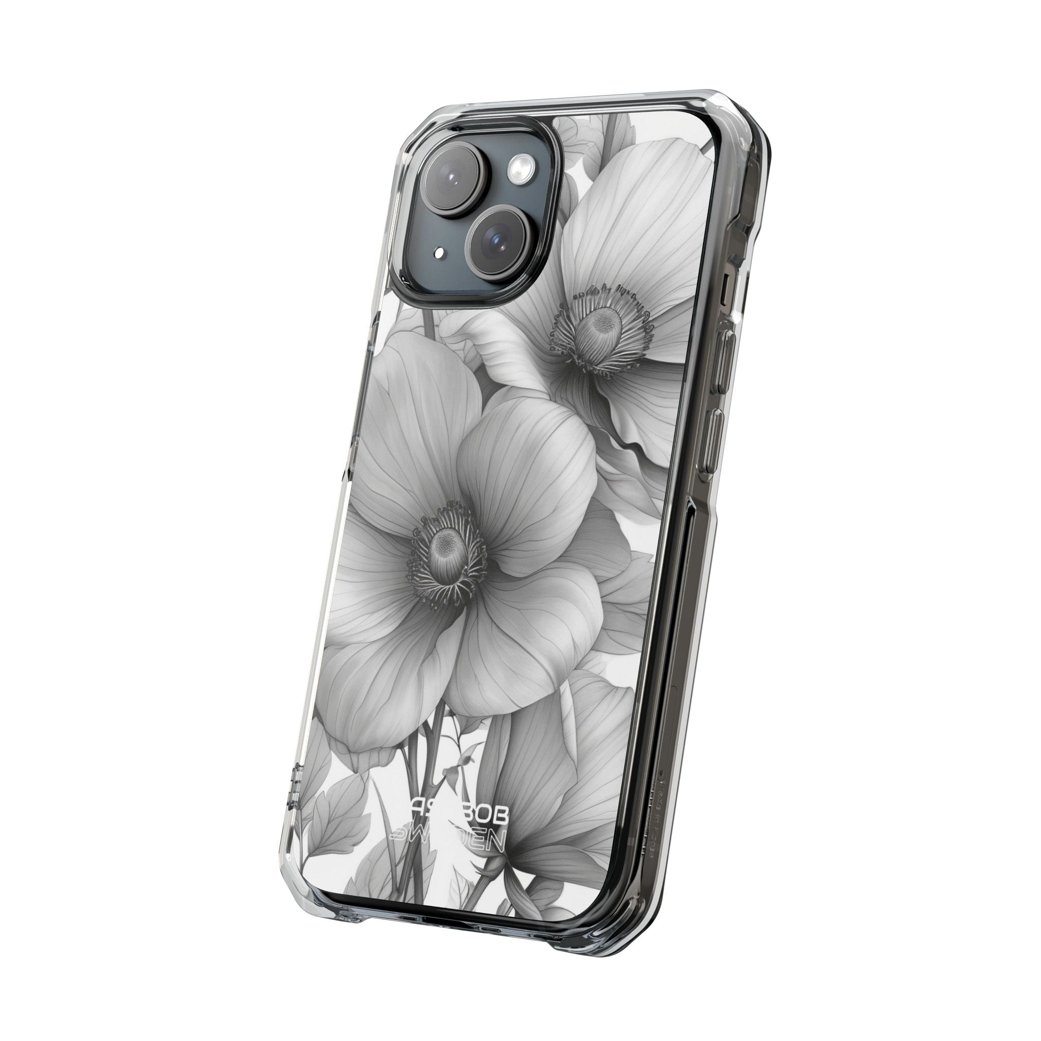 Grayscale Floral Harmony iPhone 15 - Impact Clear+