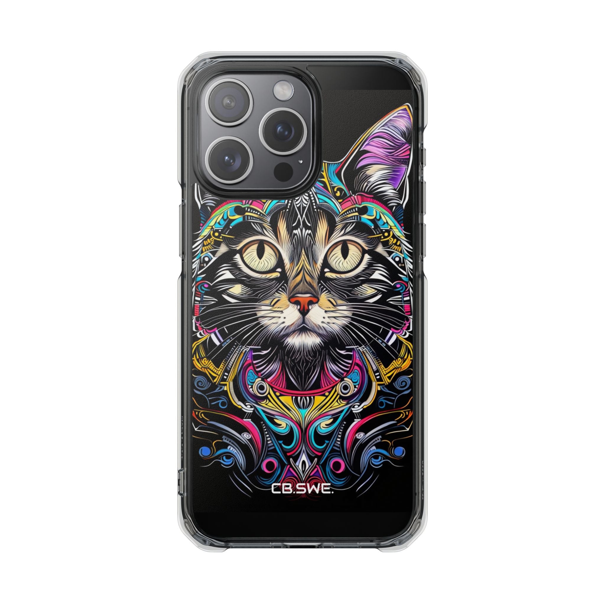 Stunning Multi-Color Scratchboard Art Intricate Tabby Cat iPhone 15 - Impact Clear+