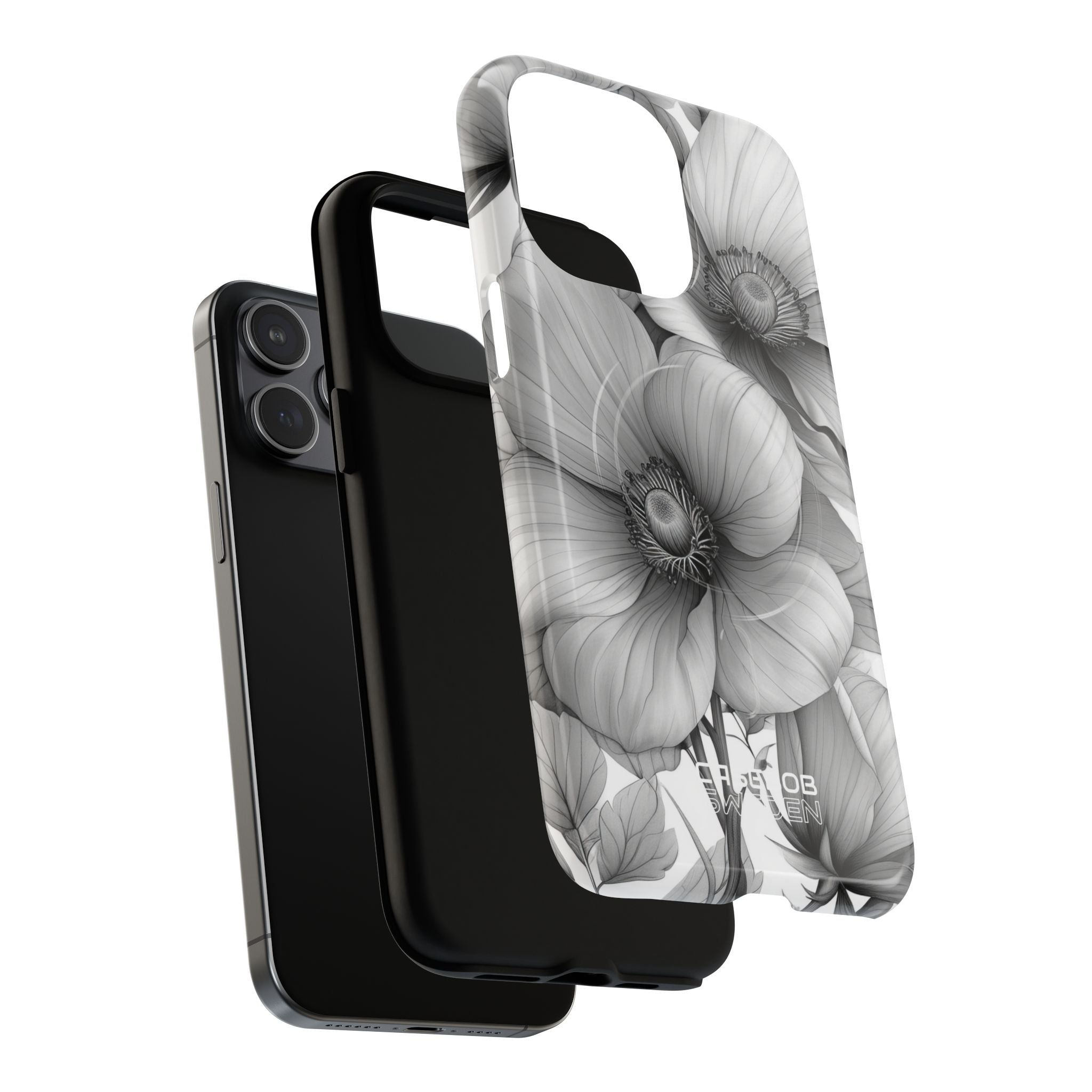 Graustufen-Blumenharmonie iPhone 15 – Robust+
