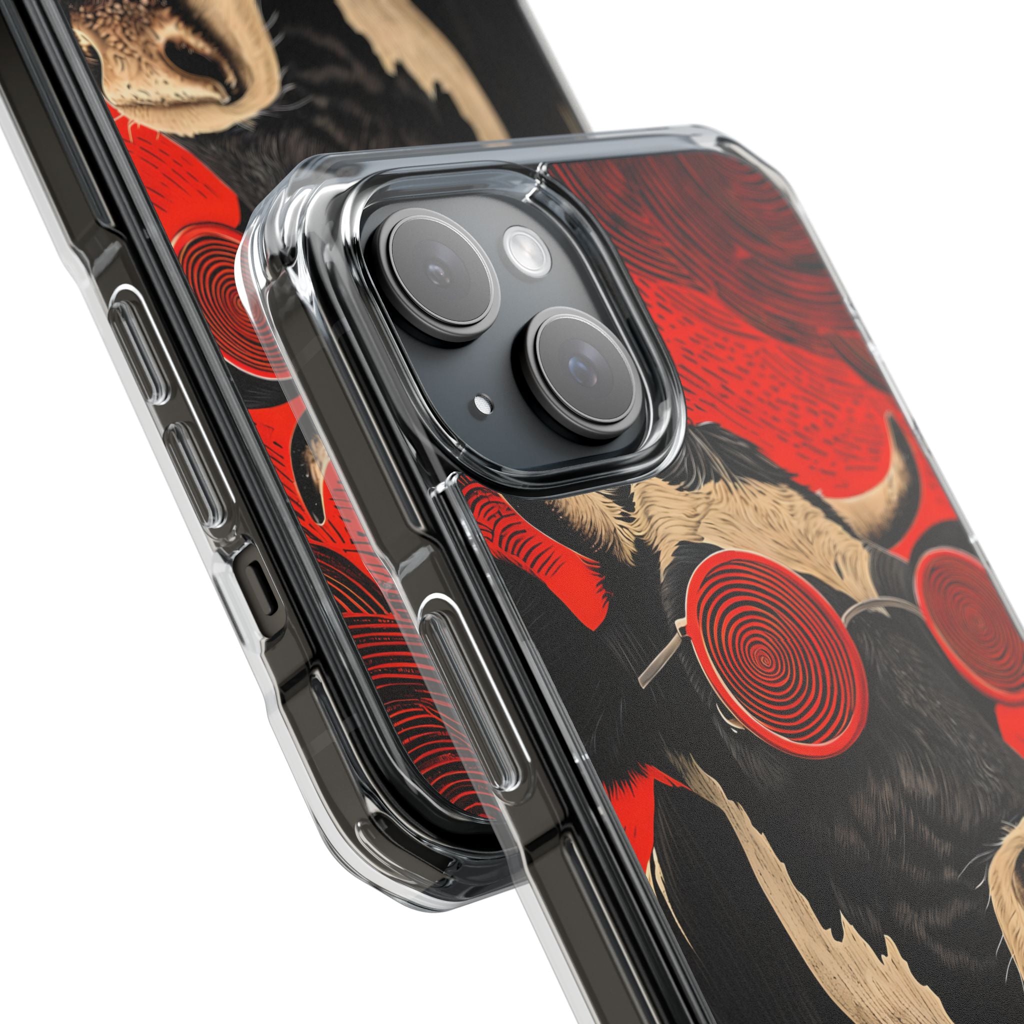 Surreal Black White Cow Red Spiral Sunglasses iPhone 15 - Impact Clear+