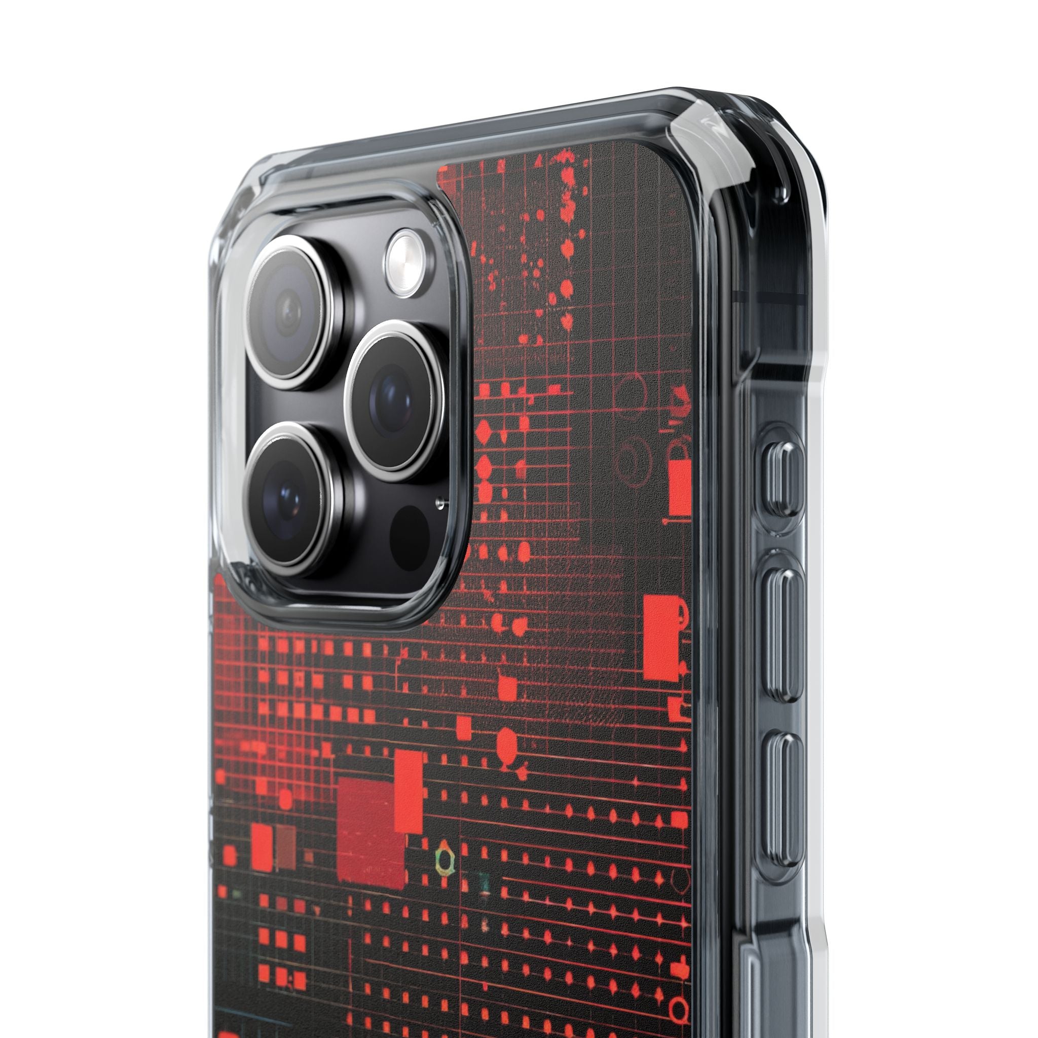 Crimson Circuit Grid iPhone 15 - Impact Clear+
