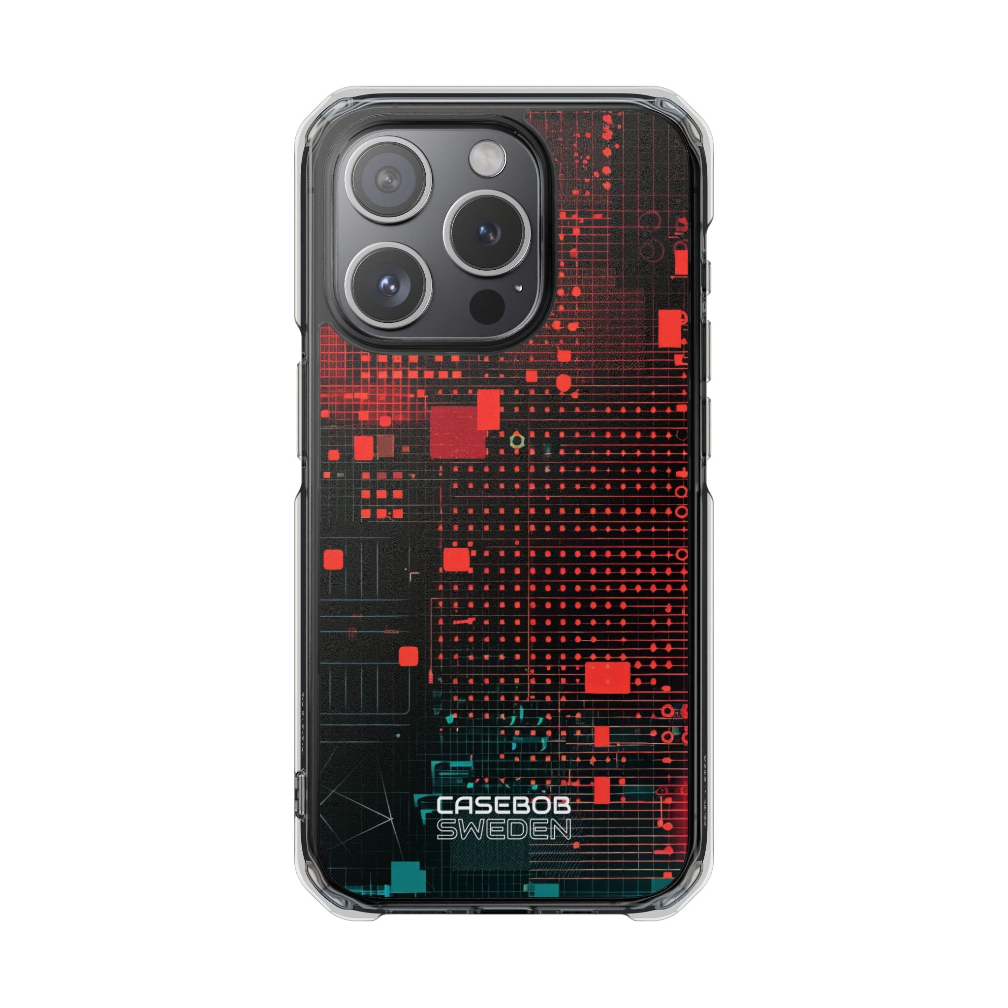 Crimson Circuit Grid iPhone 15 - Impact Clear+