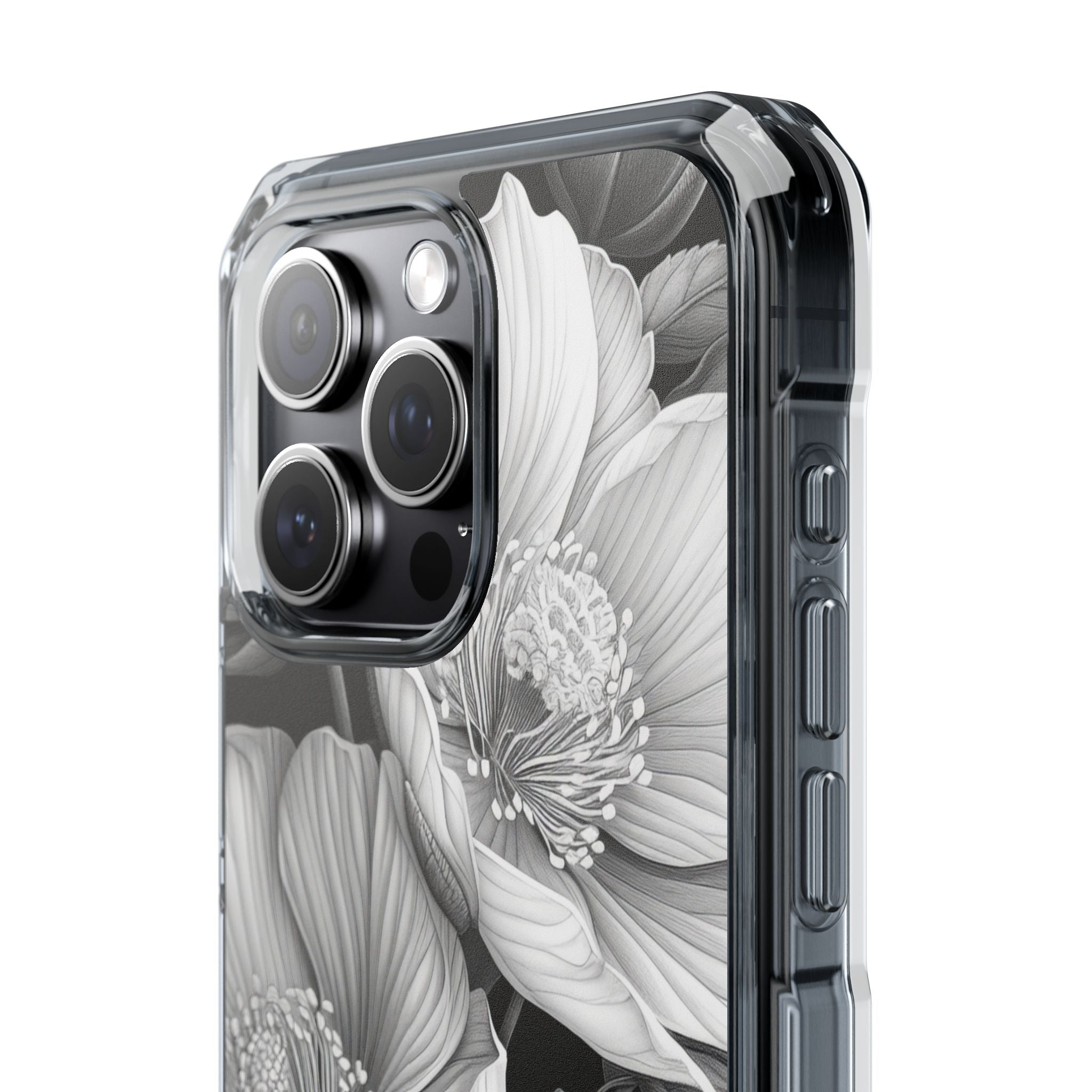 Monochrome Petal Dance iPhone 15 - Impact Clear+
