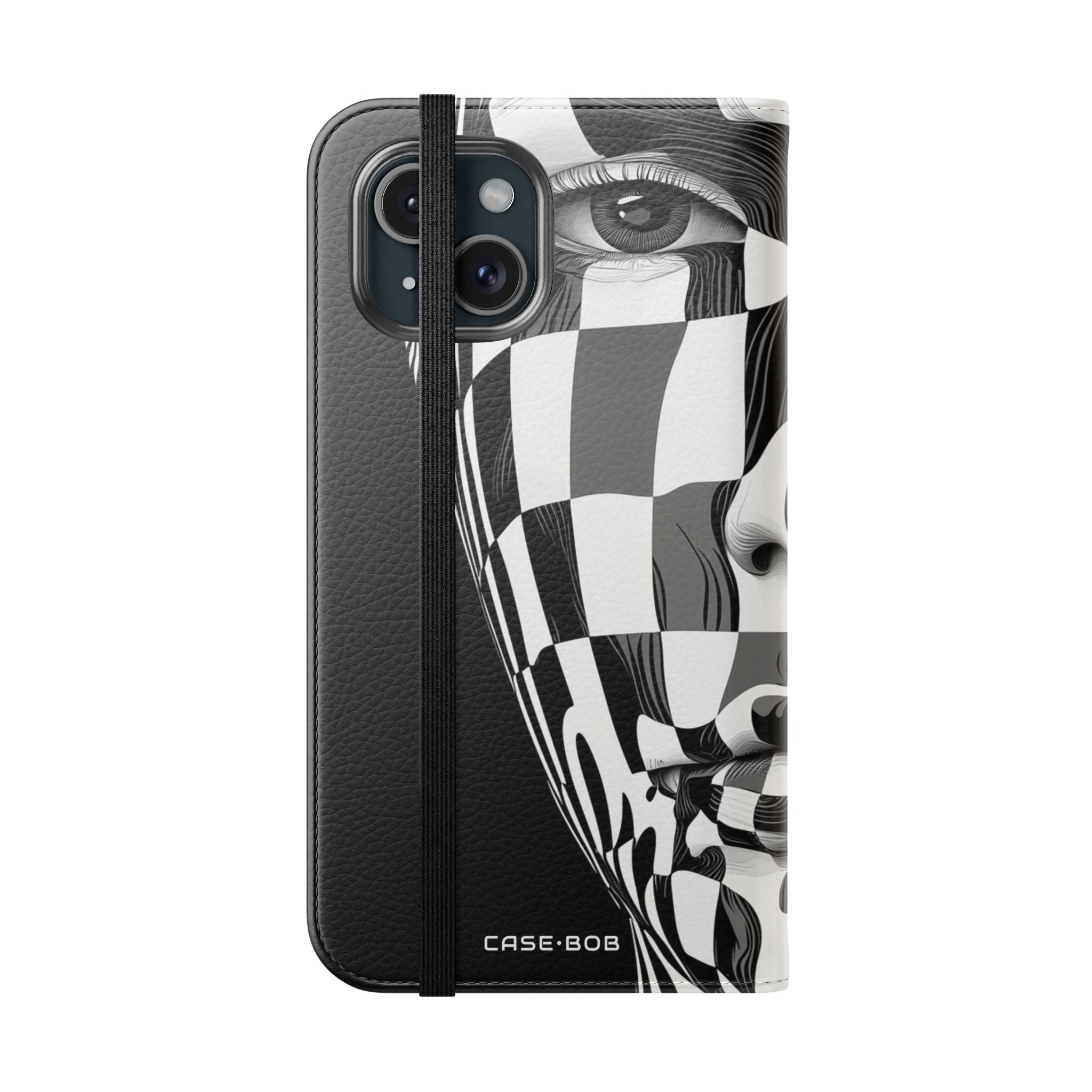 Mirrored Checkerboard Face - iPhone 15 Case - Wallet